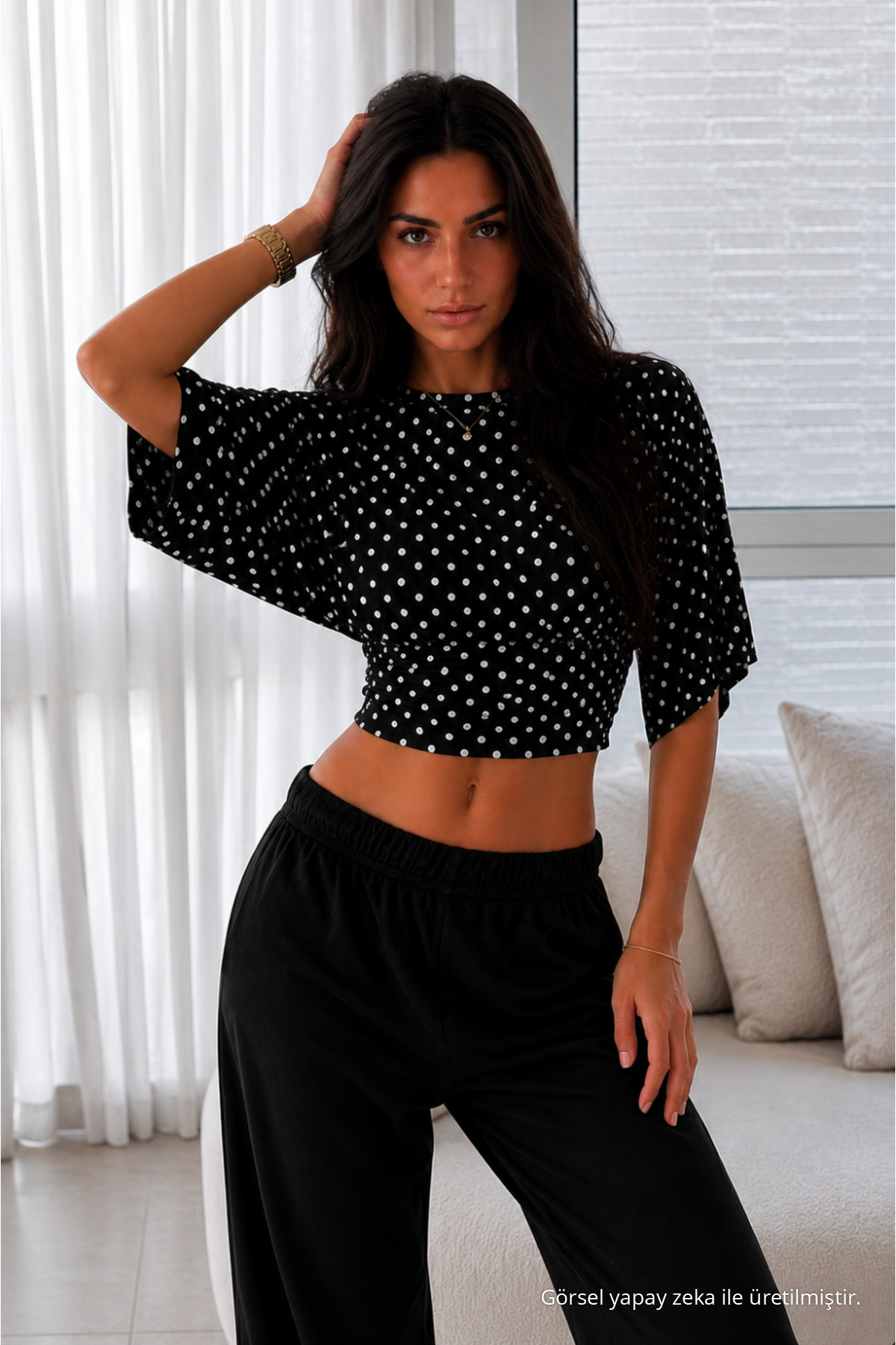Kadın Yarasa Kollu Basic Dar 3 Lü Crop Bluz Beyaz-Siyah-Leopar 7