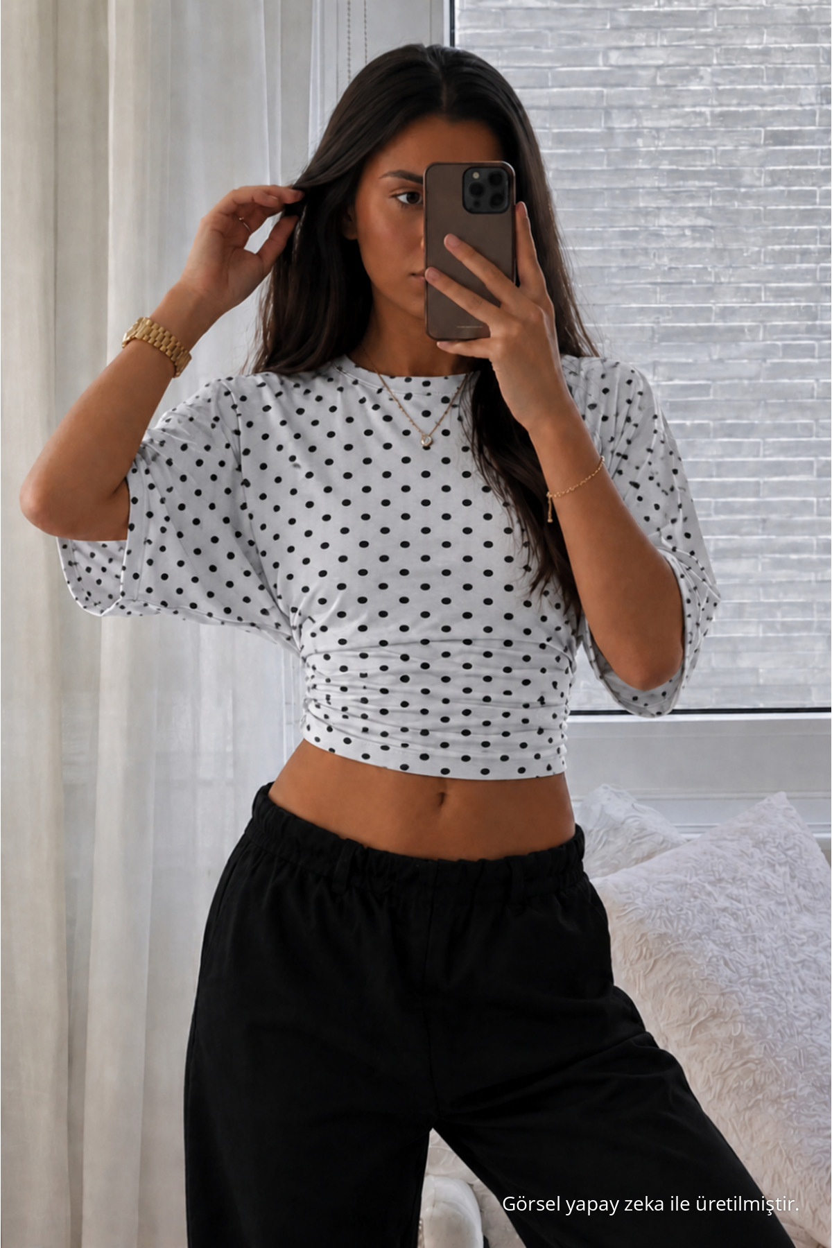 Kadın Yarasa Kollu Basic Dar 3 Lü Crop Bluz Beyaz-Siyah-Leopar 4