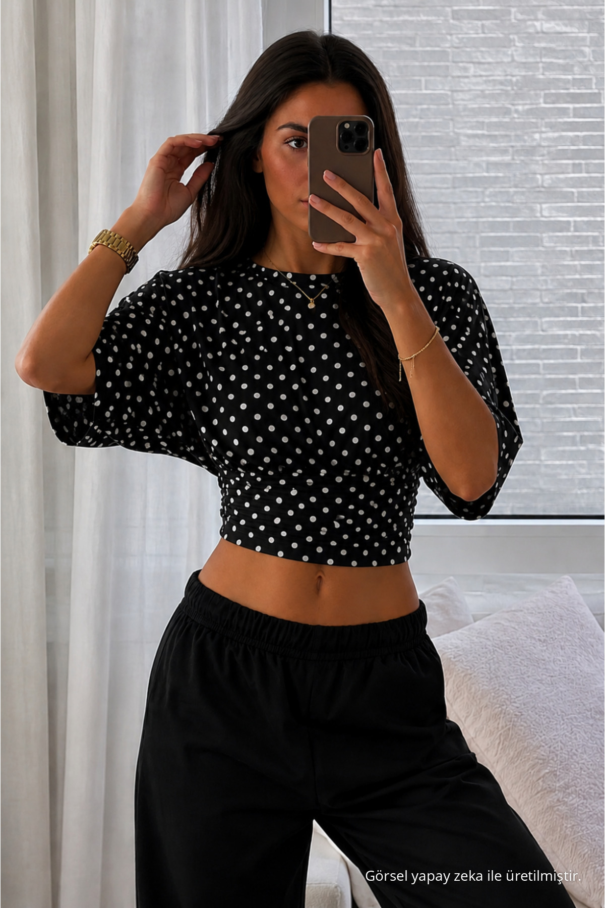 Kadın Yarasa Kollu Basic Dar 3 Lü Crop Bluz Beyaz-Siyah-Leopar 6