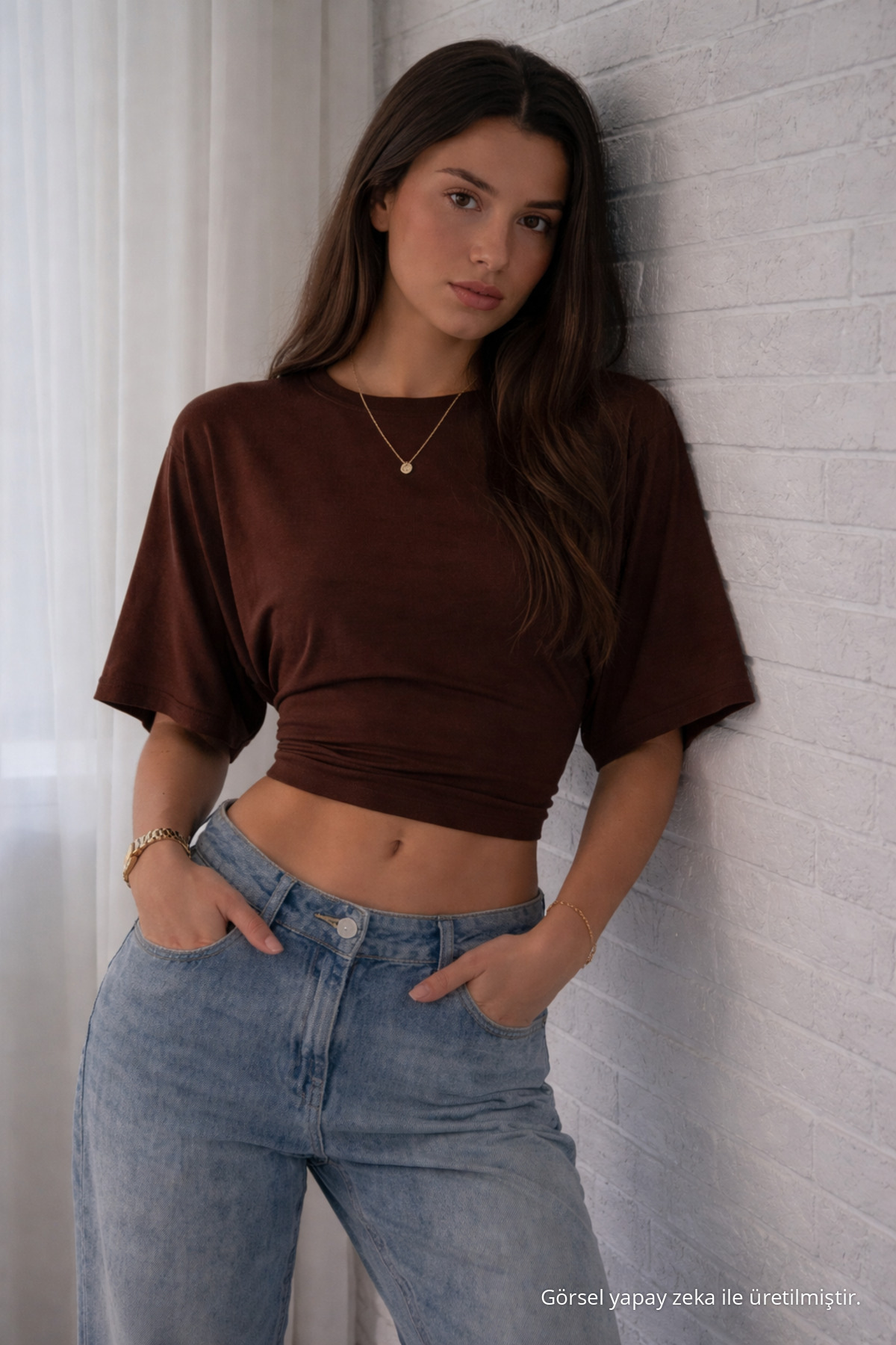 Kadın Bisiklet Yaka Basic 3 Lü Crop Bluz Pudra 7