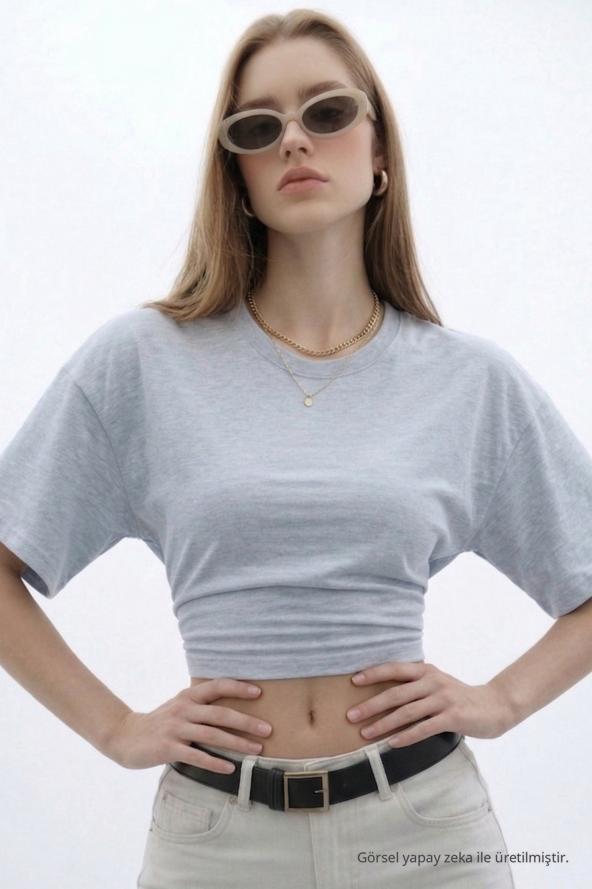 Kadın Günlük Yarasa Kollu 3 Lü Dar Crop Bluz Beyaz 6