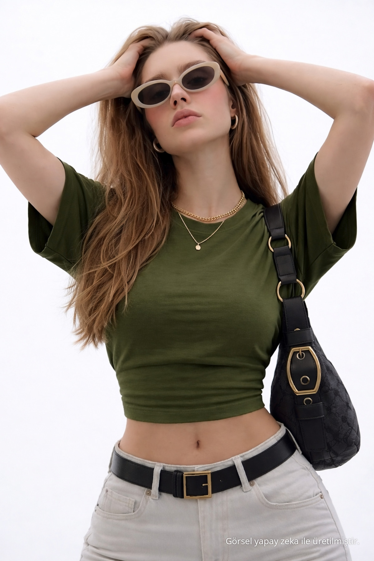 Kadın Günlük Yarasa Kollu 3 Lü Dar Crop Bluz Kahve 6