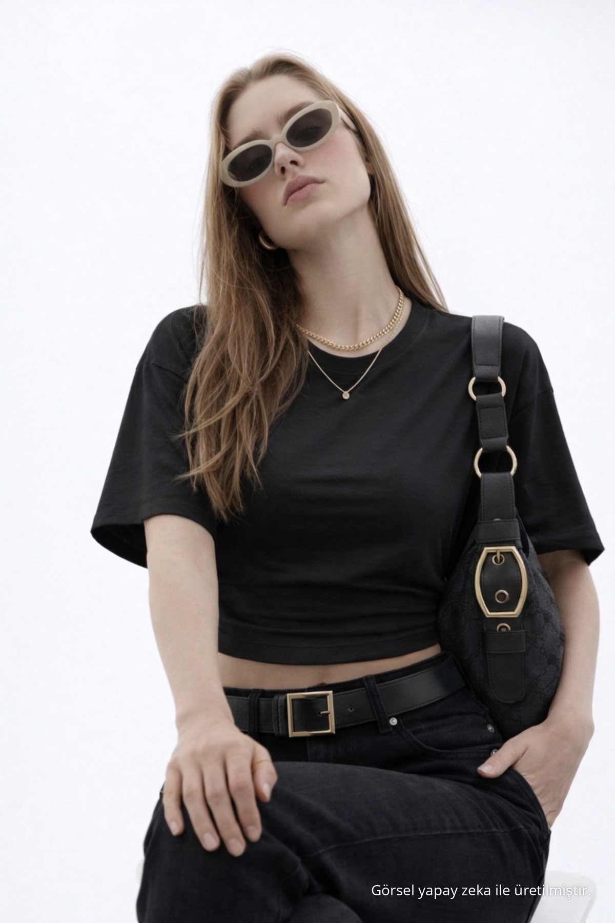 Kadın Günlük Yarasa Kollu 3 Lü Dar Crop Bluz Lacivert 7