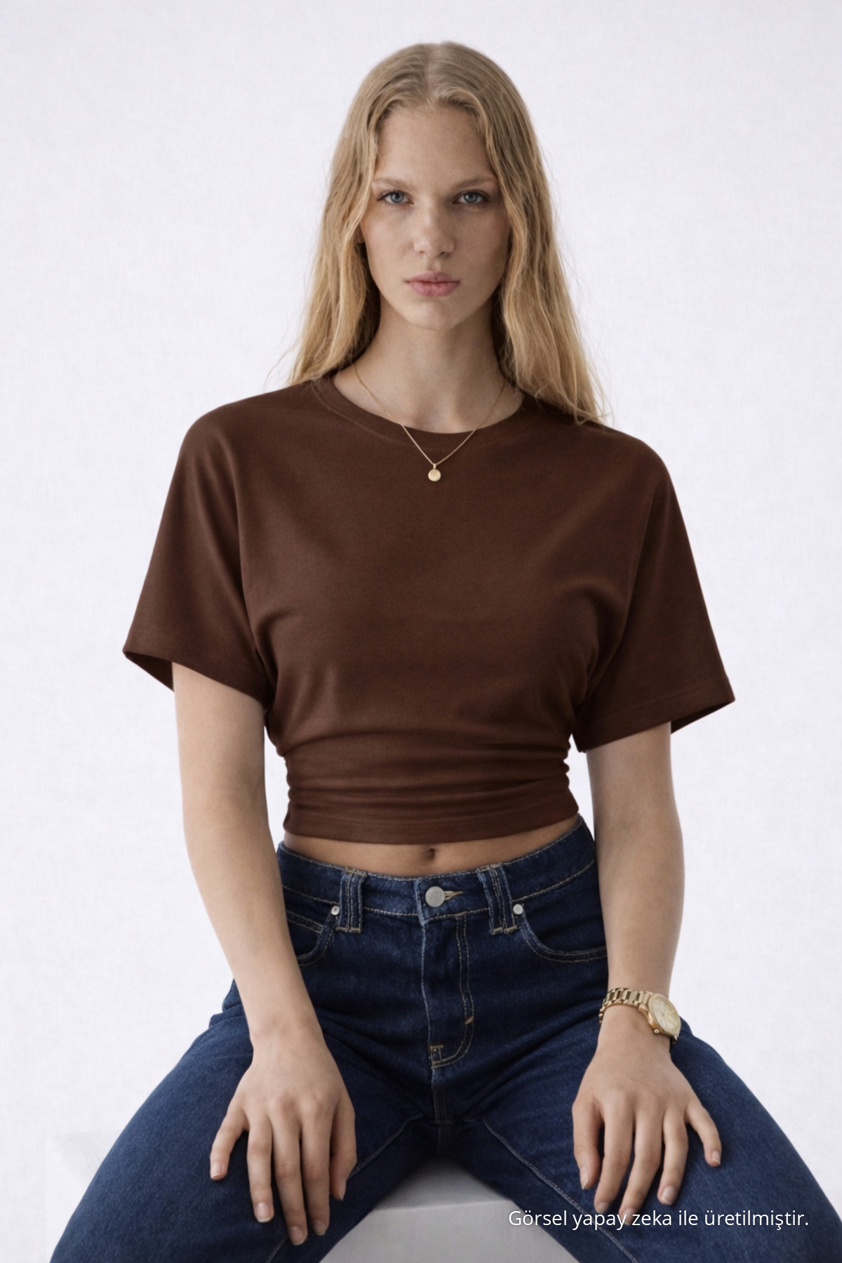 Kadın Yarasa Kollu Yazlık 3 Lü Crop Bluz Kahve 6