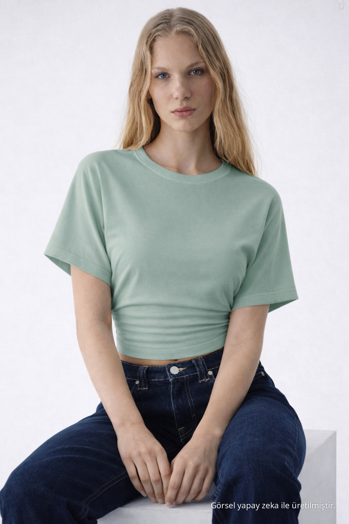 Kadın Yarasa Kollu Yazlık 3 Lü Crop Bluz Krem 6