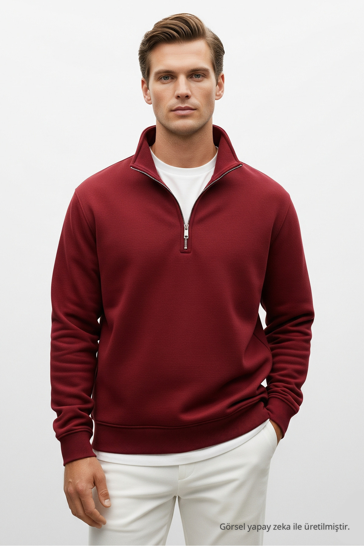 Erkek Salaş Yarım Fermuarlı 3 Lü Sweatshirt FÜME 3