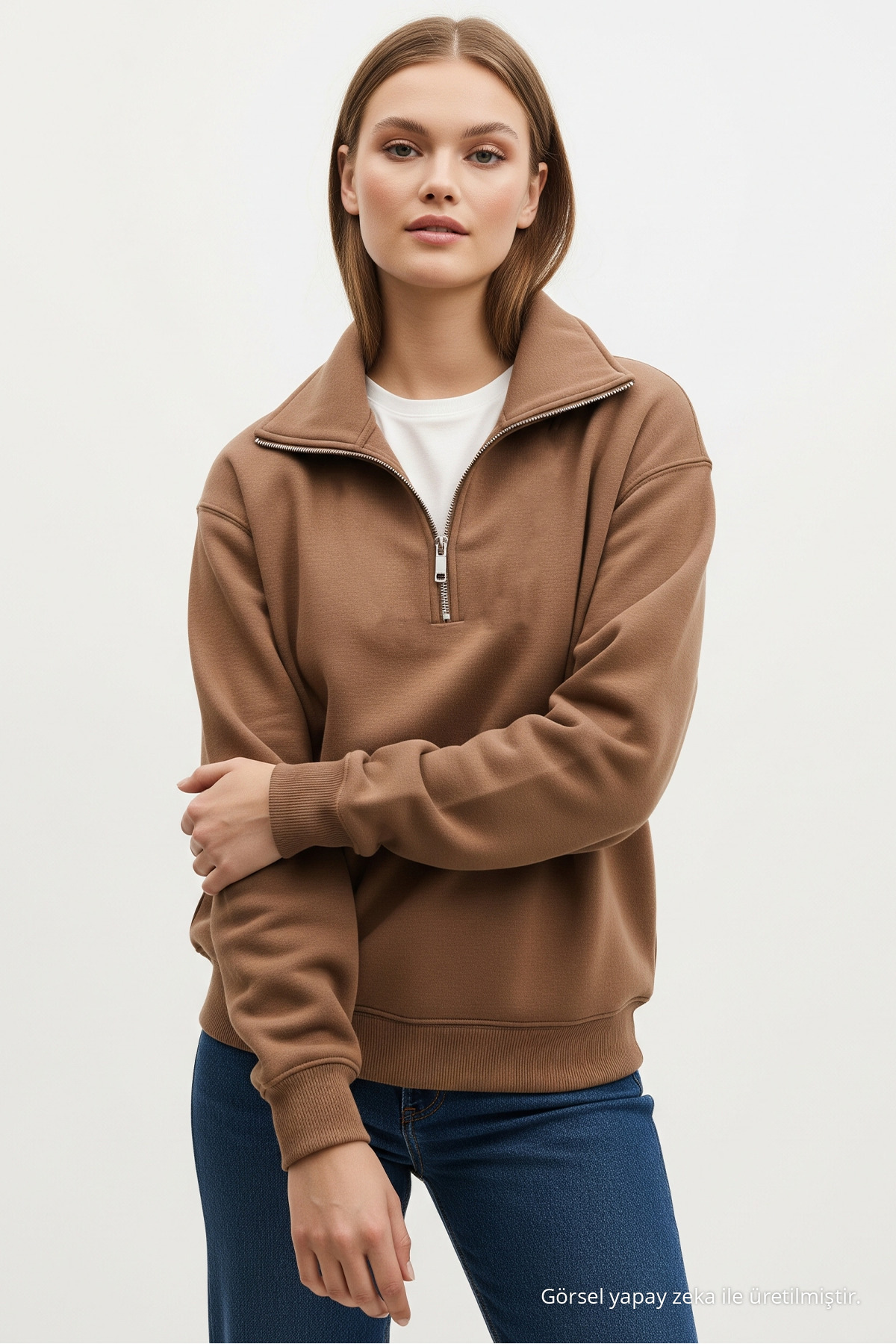 Erkek Salaş Yarım Fermuarlı 3 Lü Sweatshirt KAHVE 6
