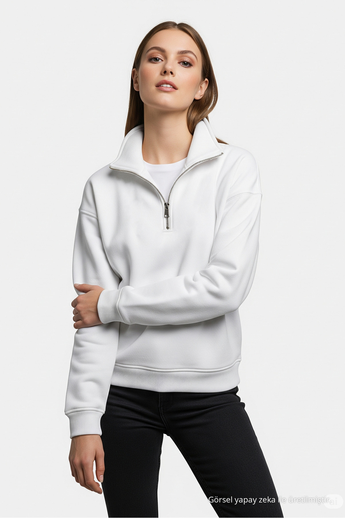Erkek Basic Yarım Fermuarlı 3 Lü Sweatshirt EKRU 5