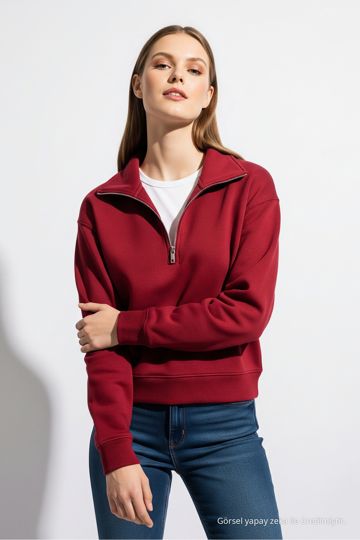 Erkek Basic Yarım Fermuarlı 3 Lü Sweatshirt EKRU 6