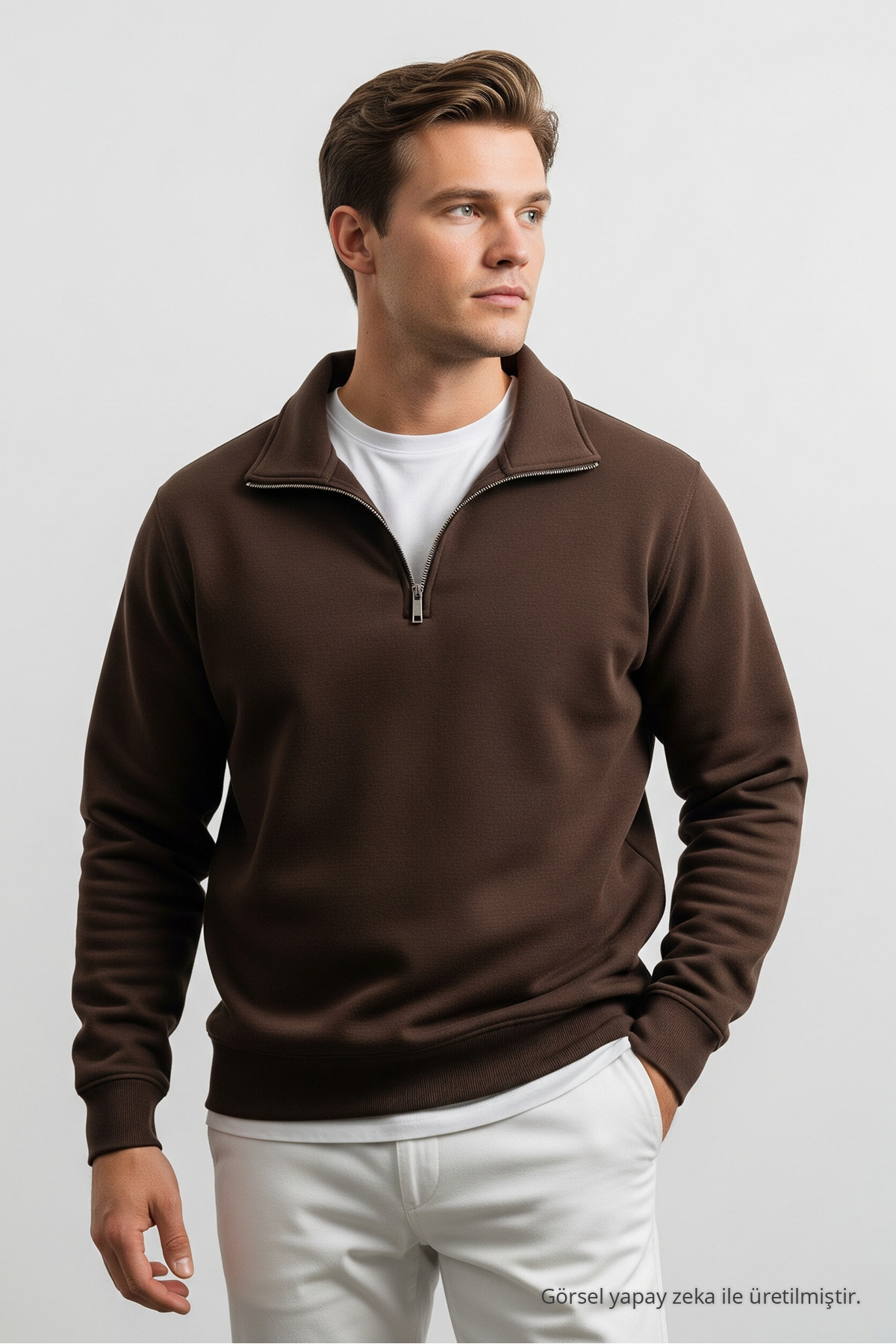 Erkek Kışlık Yarım Fermuarlı 3 Lü Sweatshirt ÇAĞLA 4