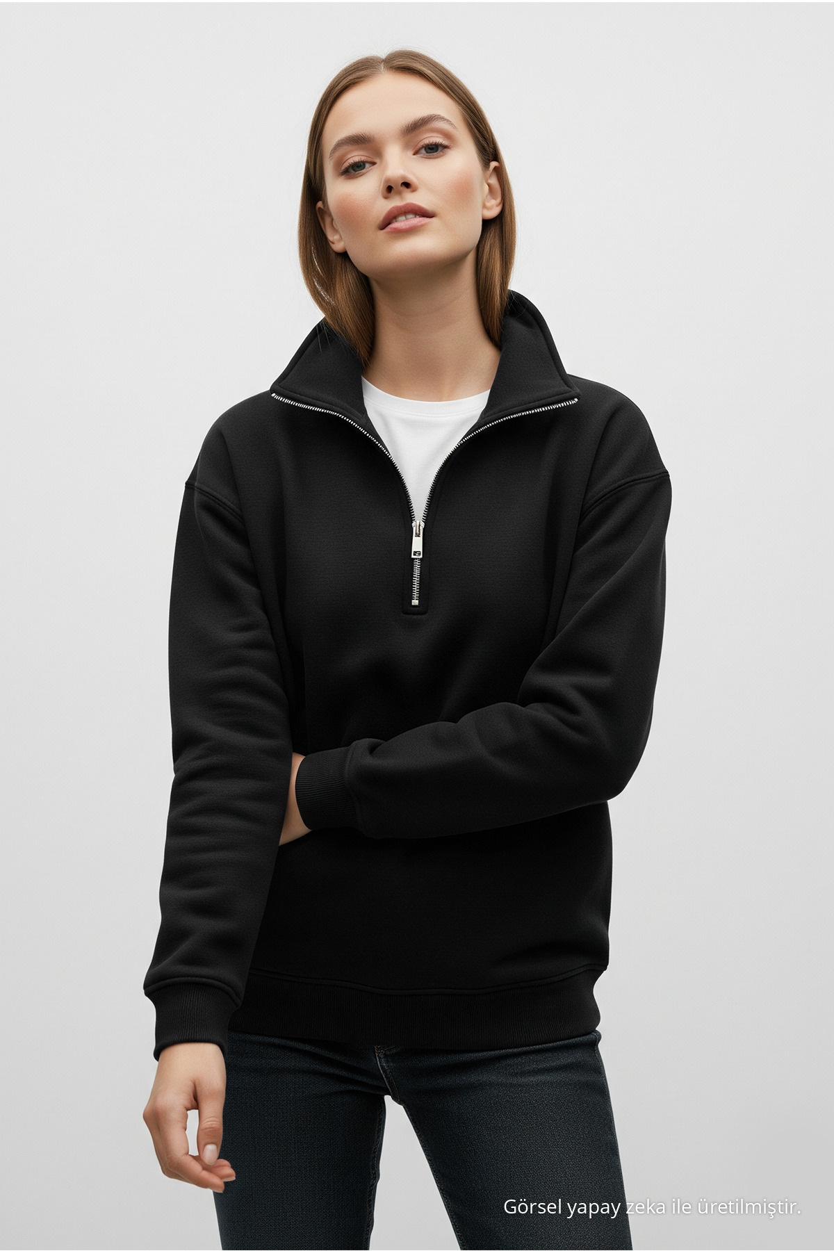 Erkek Kışlık Yarım Fermuarlı 3 Lü Sweatshirt EKRU 7