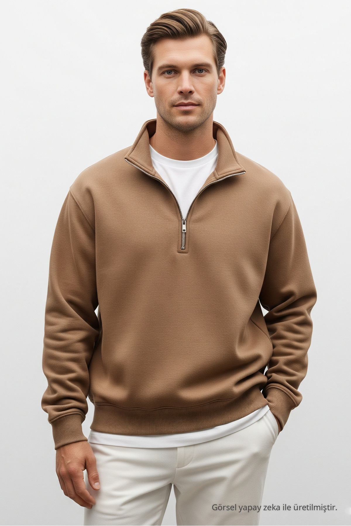 Erkek Salaş Yarım Fermuarlı 3 Lü Sweatshirt MAVİ 3