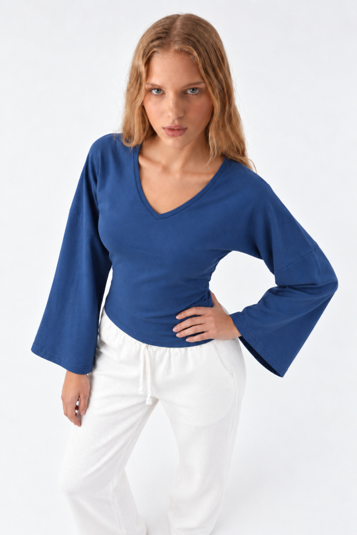 Kadın Reglan Kol Dokulu Crop 3' Lu Bluz Bordo 5