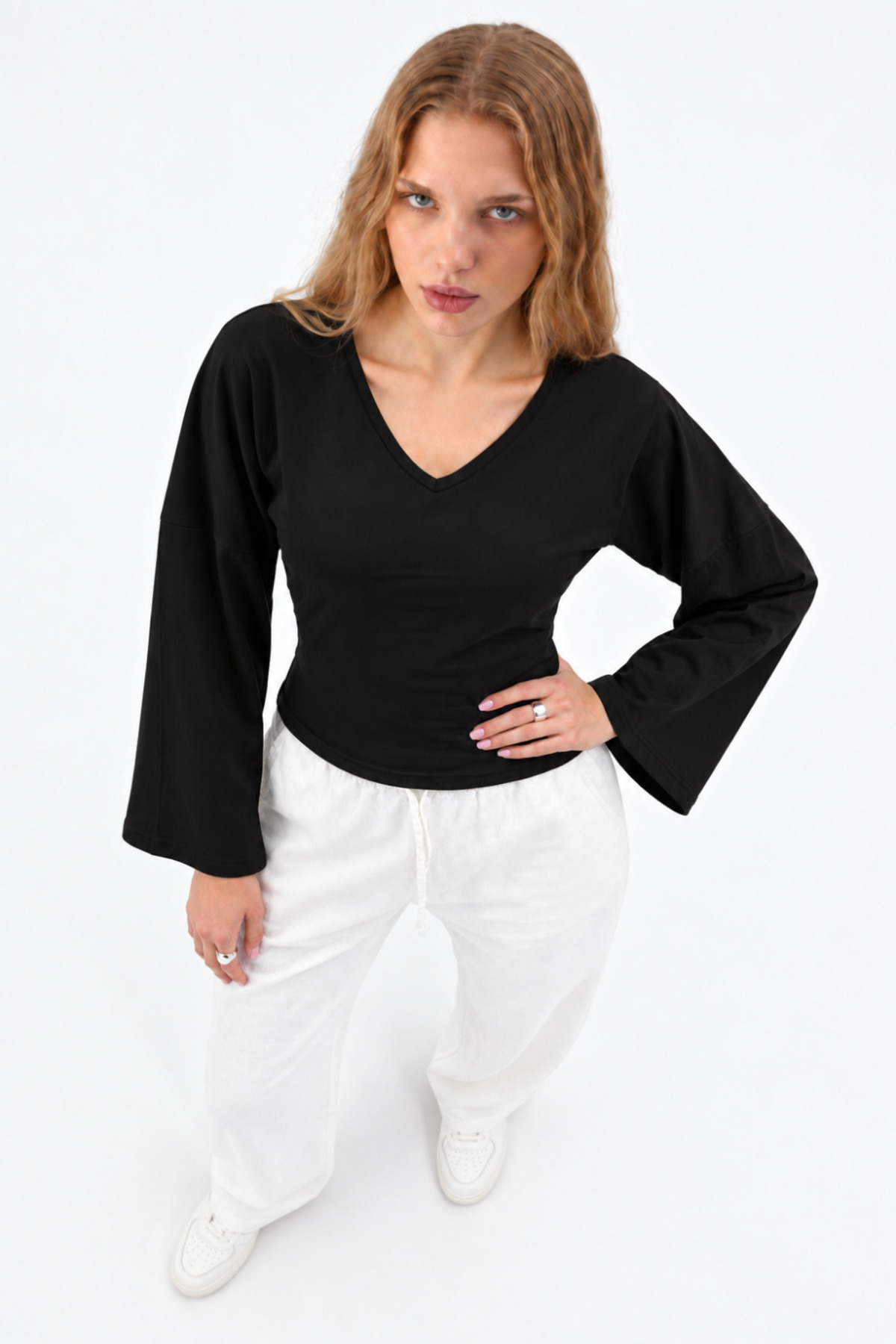 Kadın Reglan Kol Dokulu Crop 3' Lu Bluz Füme 7