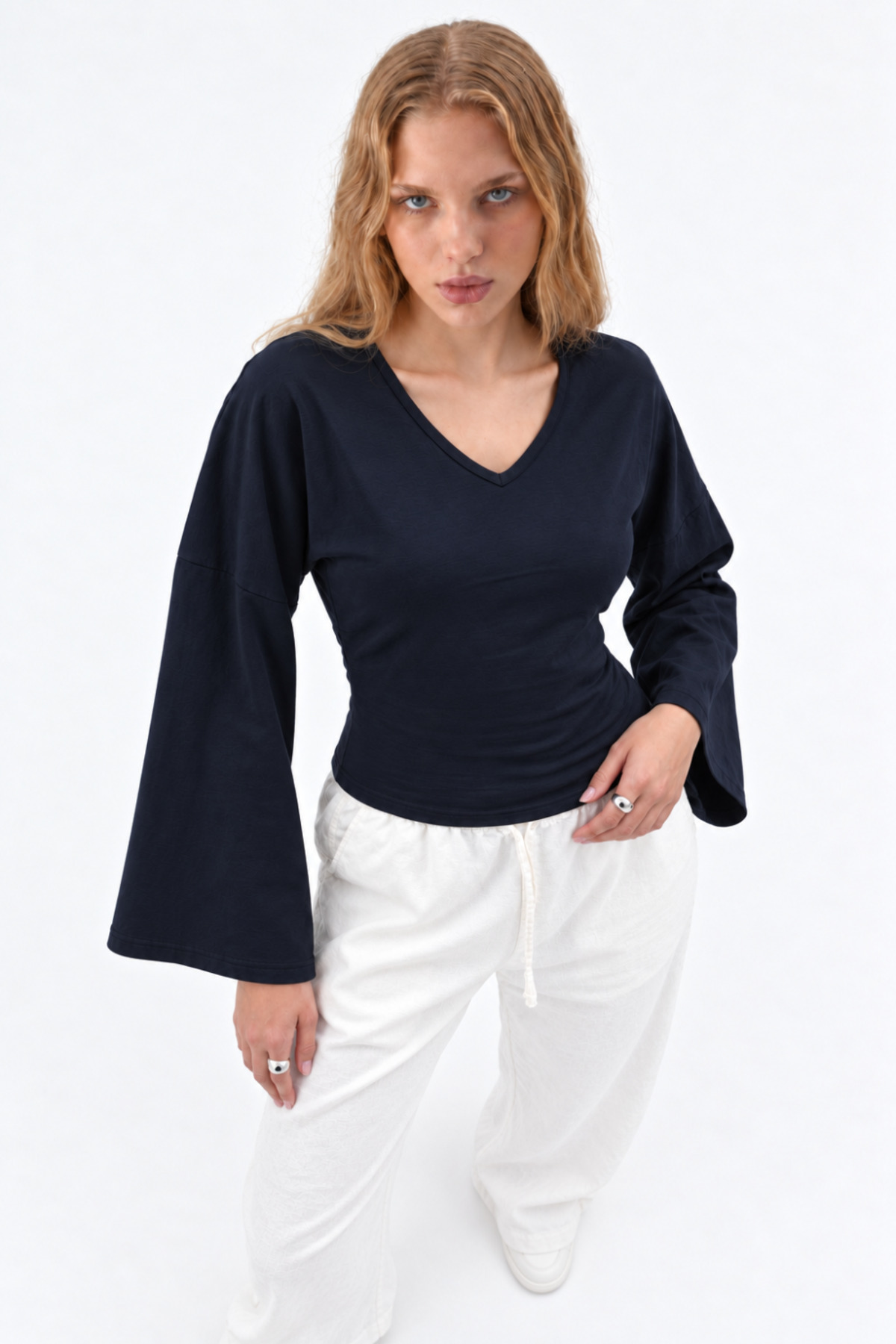 Kadın Reglan Kol Dokulu Crop 3' Lu Bluz Füme 5