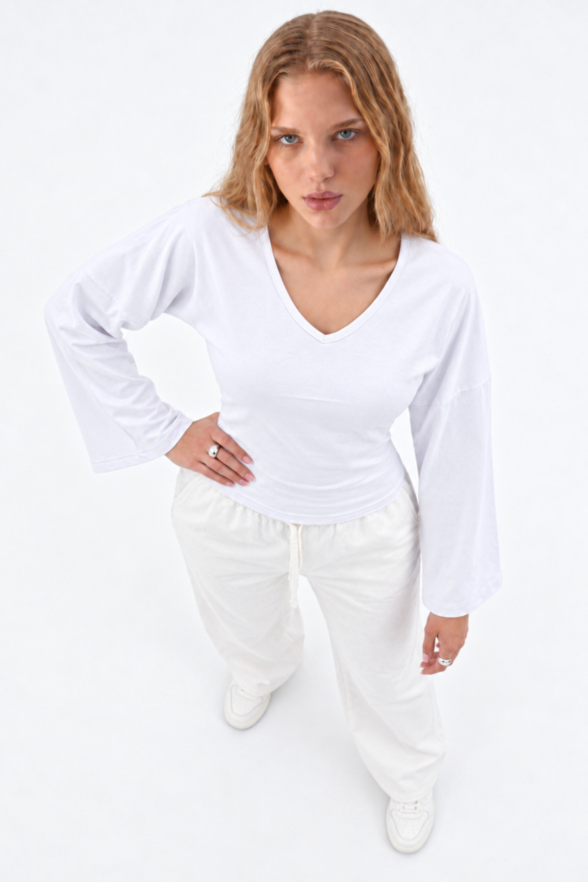 Kadın Reglan Kol Dokulu Crop 3' Lu Bluz Lacivert 3