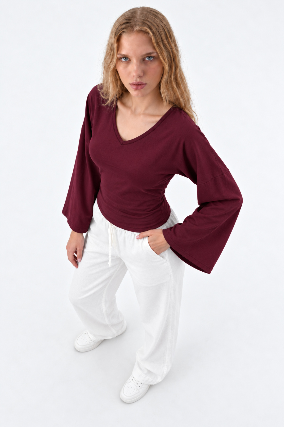 Kadın Reglan Kol Dokulu Crop 3' Lu Bluz Yeşil 3