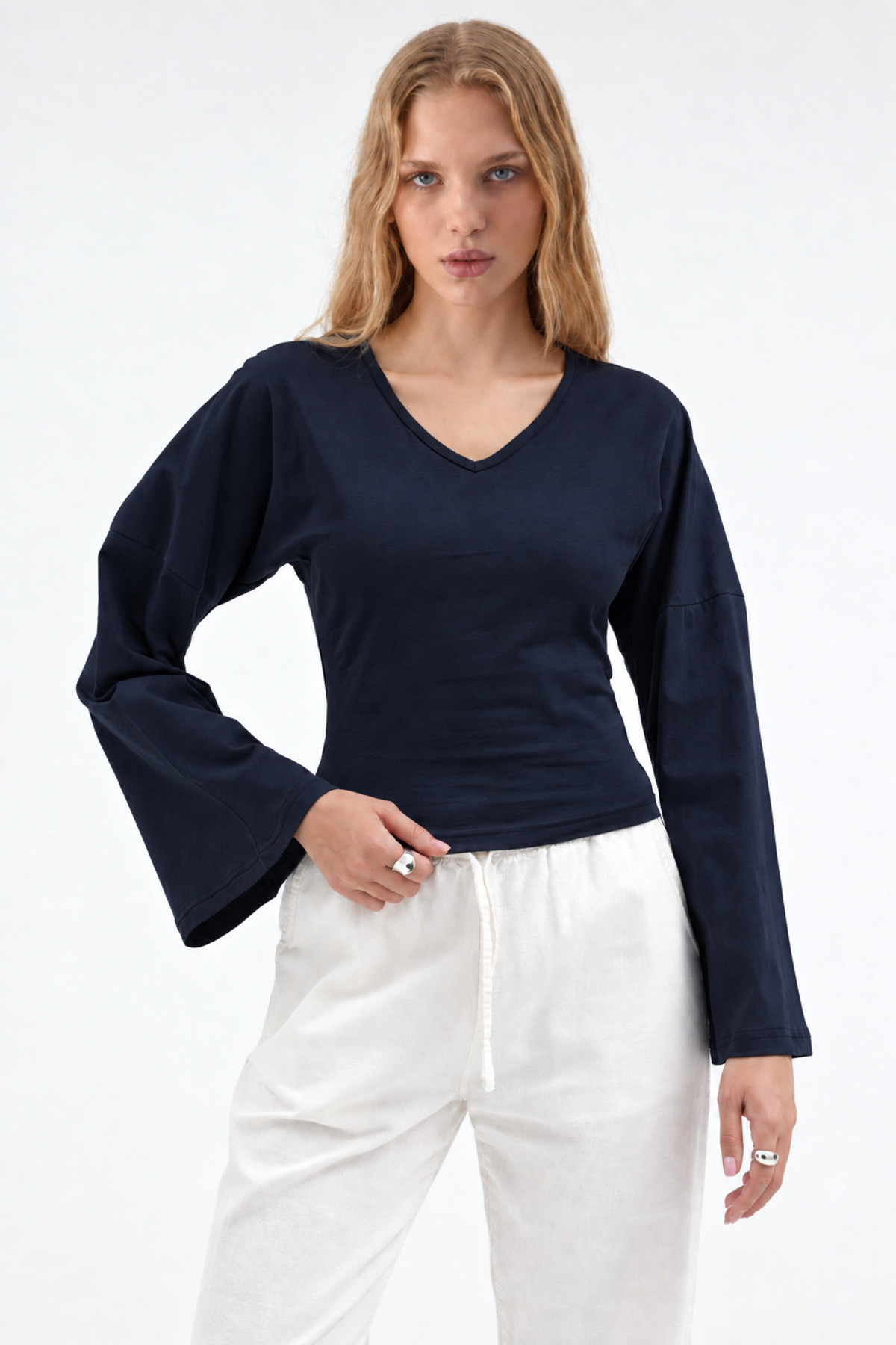 Kadın Reglan Kol Dokulu Crop 3' Lu Bluz Yeşil 6