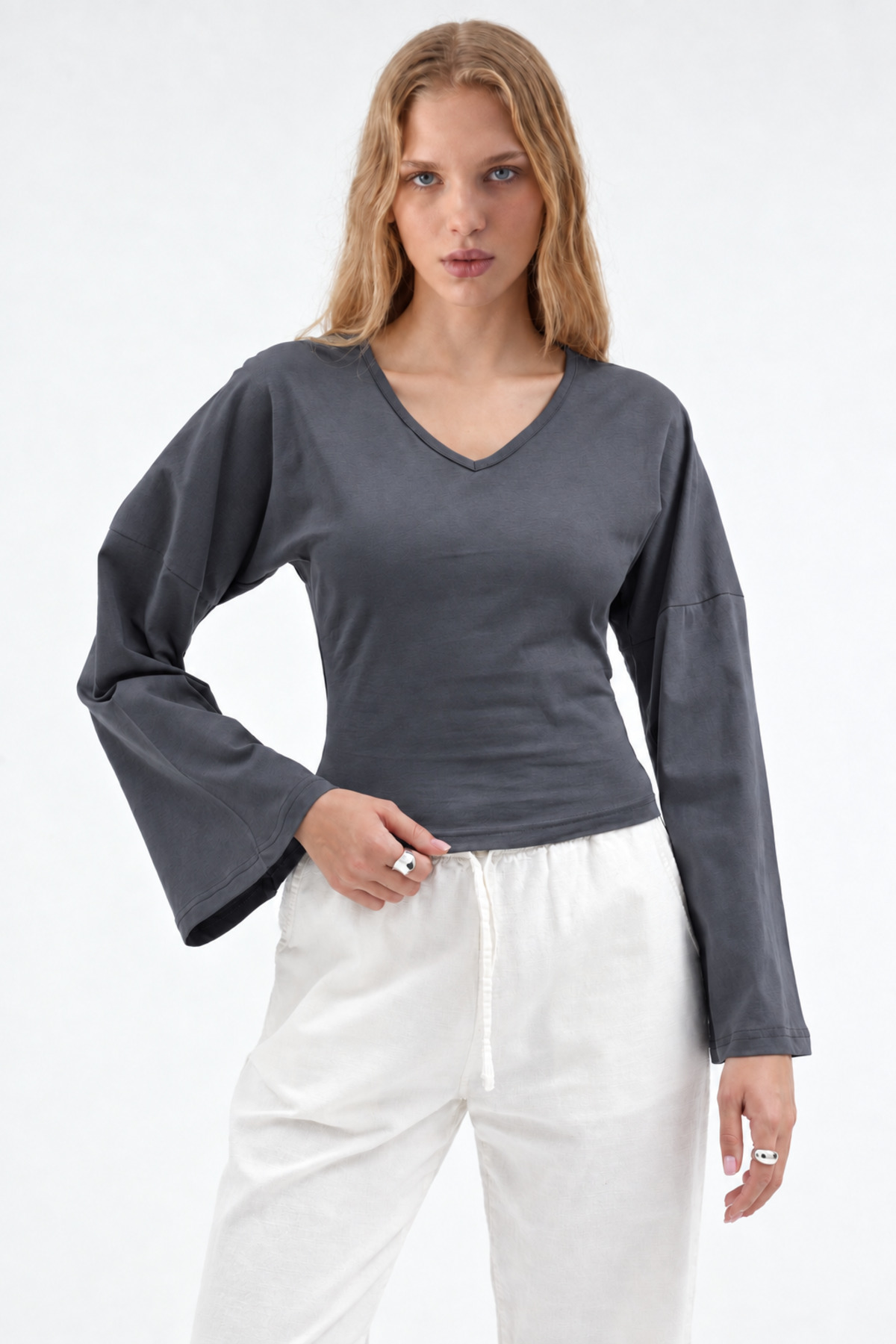 Kadın Reglan Kol Dokulu Crop 3' Lu Bluz Yeşil 4