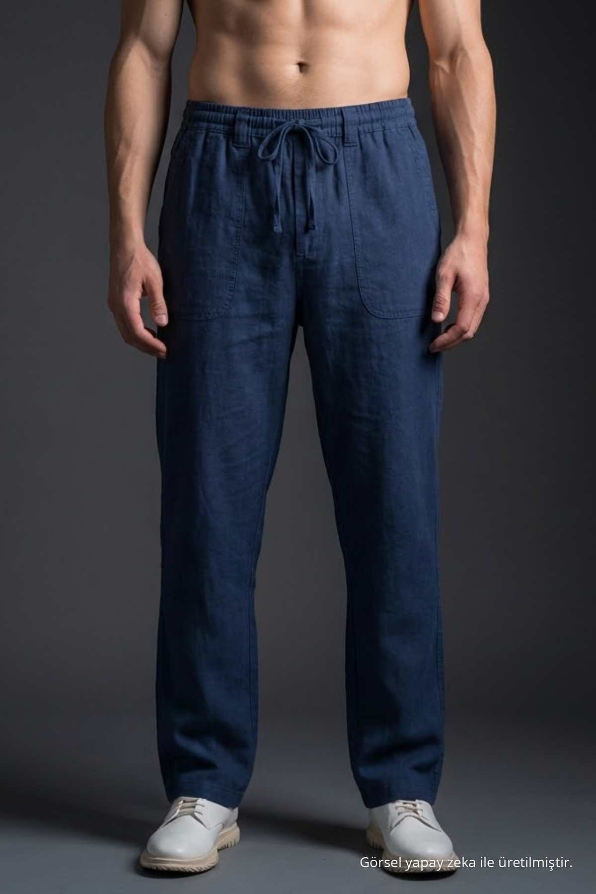 Erkek Salaş Bol Paça 3 Lü Keten Pantolon ANTRASİT 4