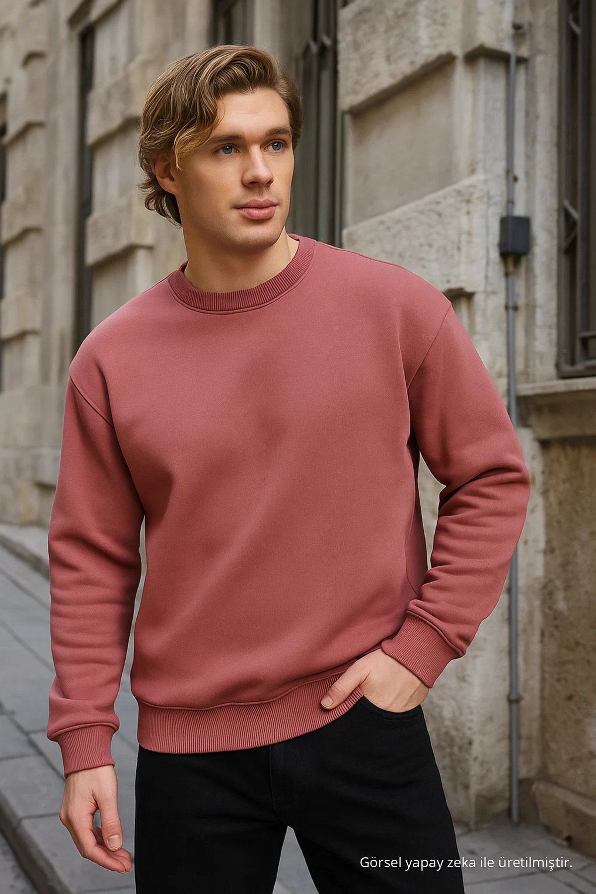Erkek Basic Bisiklet Yaka 3 Lü Sweatshirt FÜME 3