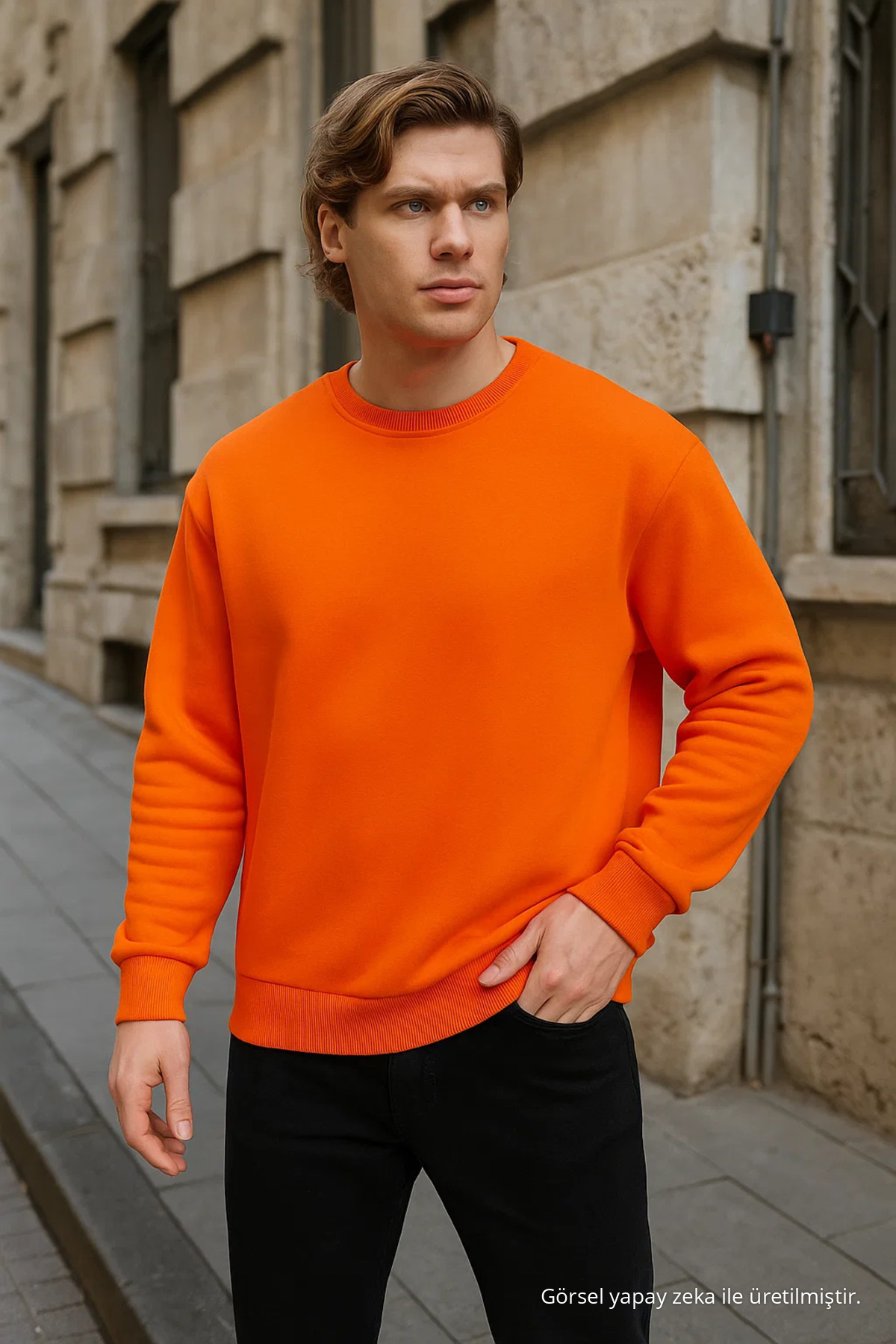 Erkek Uzun Kollu Kışlık Bol 3 Lü Sweatshirt HARDAL 4