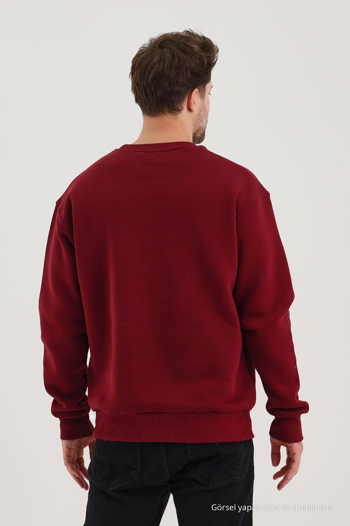 Erkek Uzun Kollu Kışlık Bol 3 Lü Sweatshirt KAHVE 6