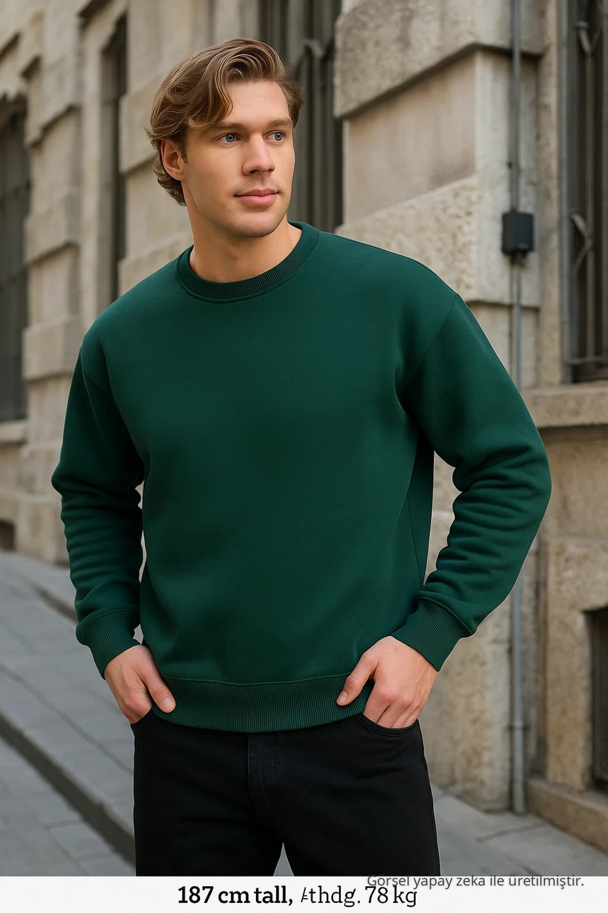 Erkek Bisiklet Yaka Bol 3 Lü Sweatshirt EKRU 4