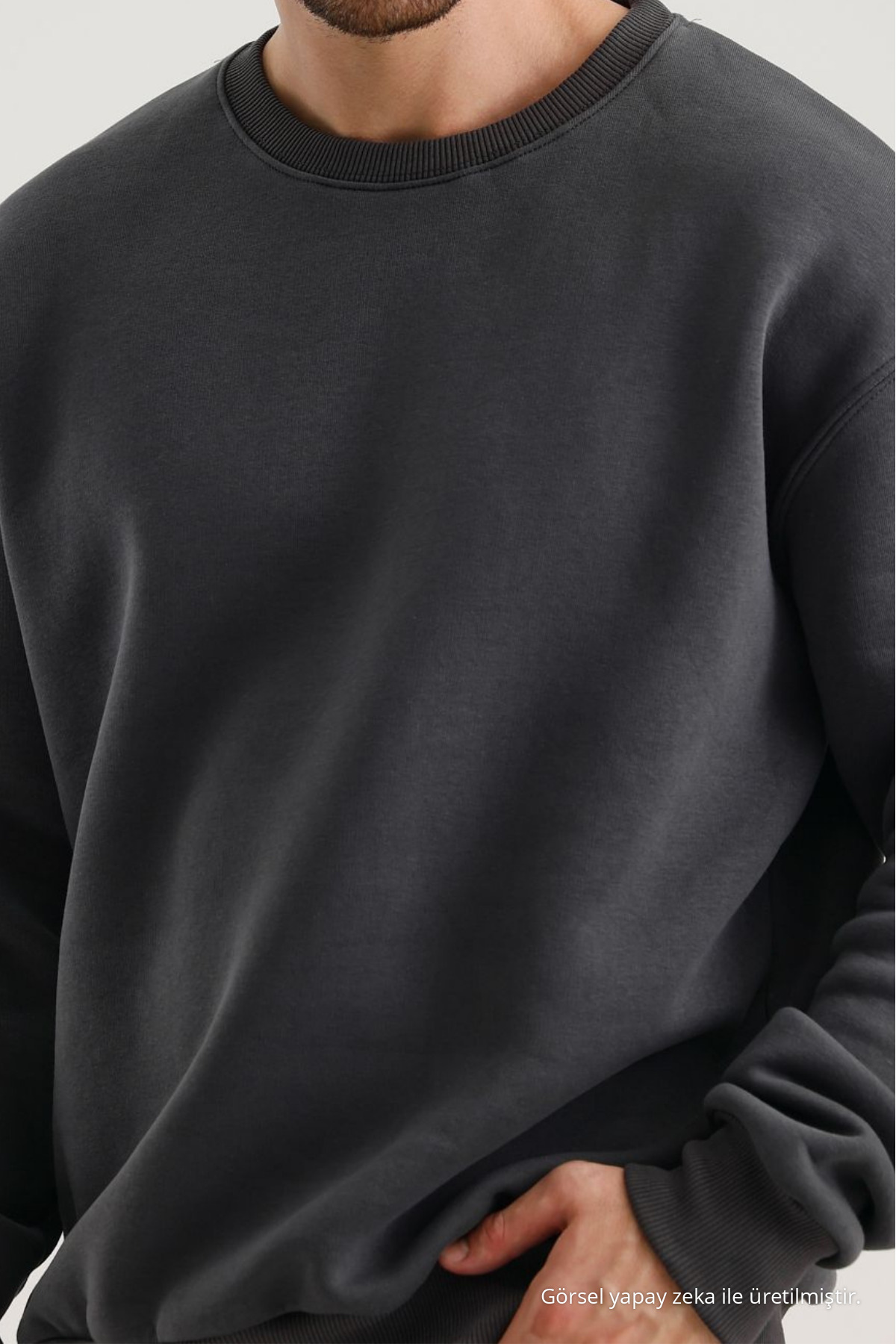 Erkek Bisiklet Yaka Bol 3 Lü Sweatshirt HAKİ 7