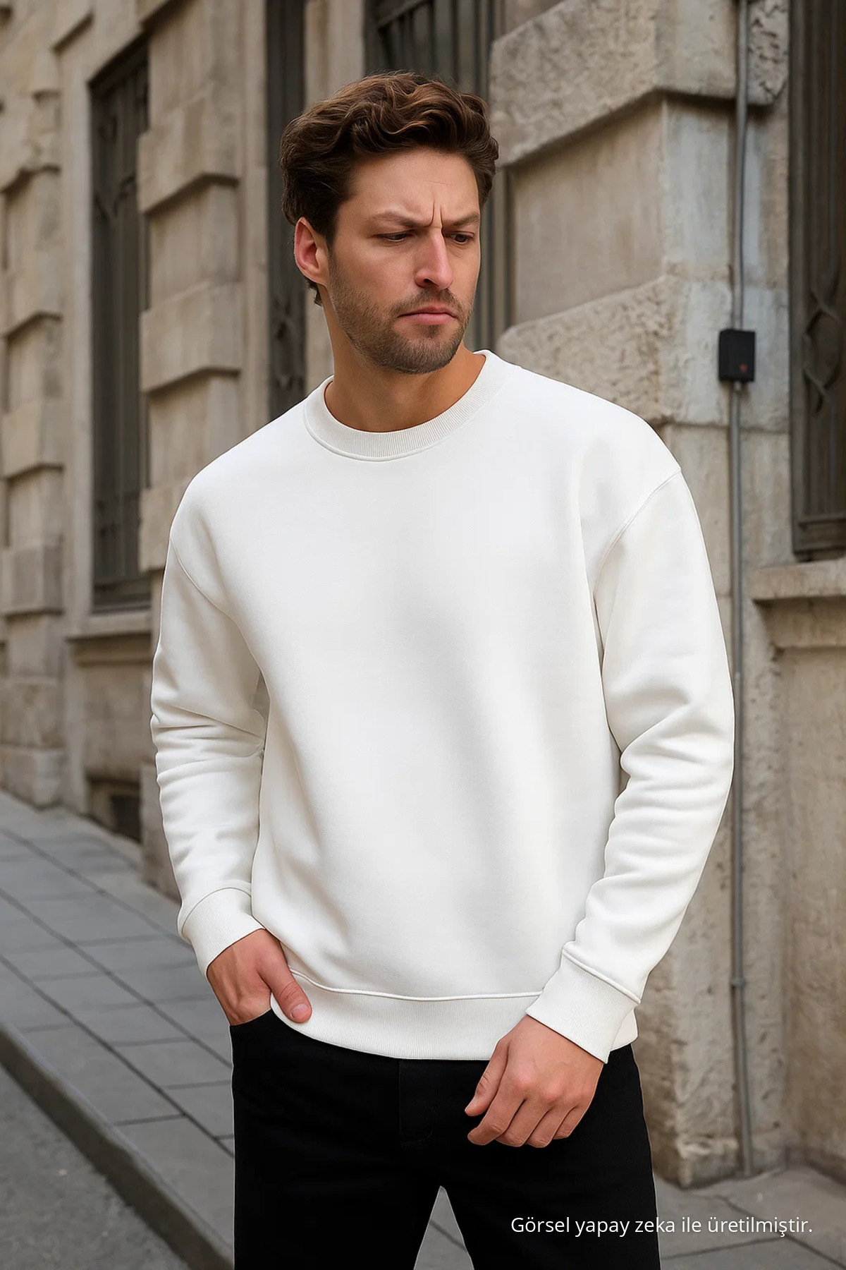 Erkek Bisiklet Yaka Bol 3 Lü Sweatshirt KAHVE 4