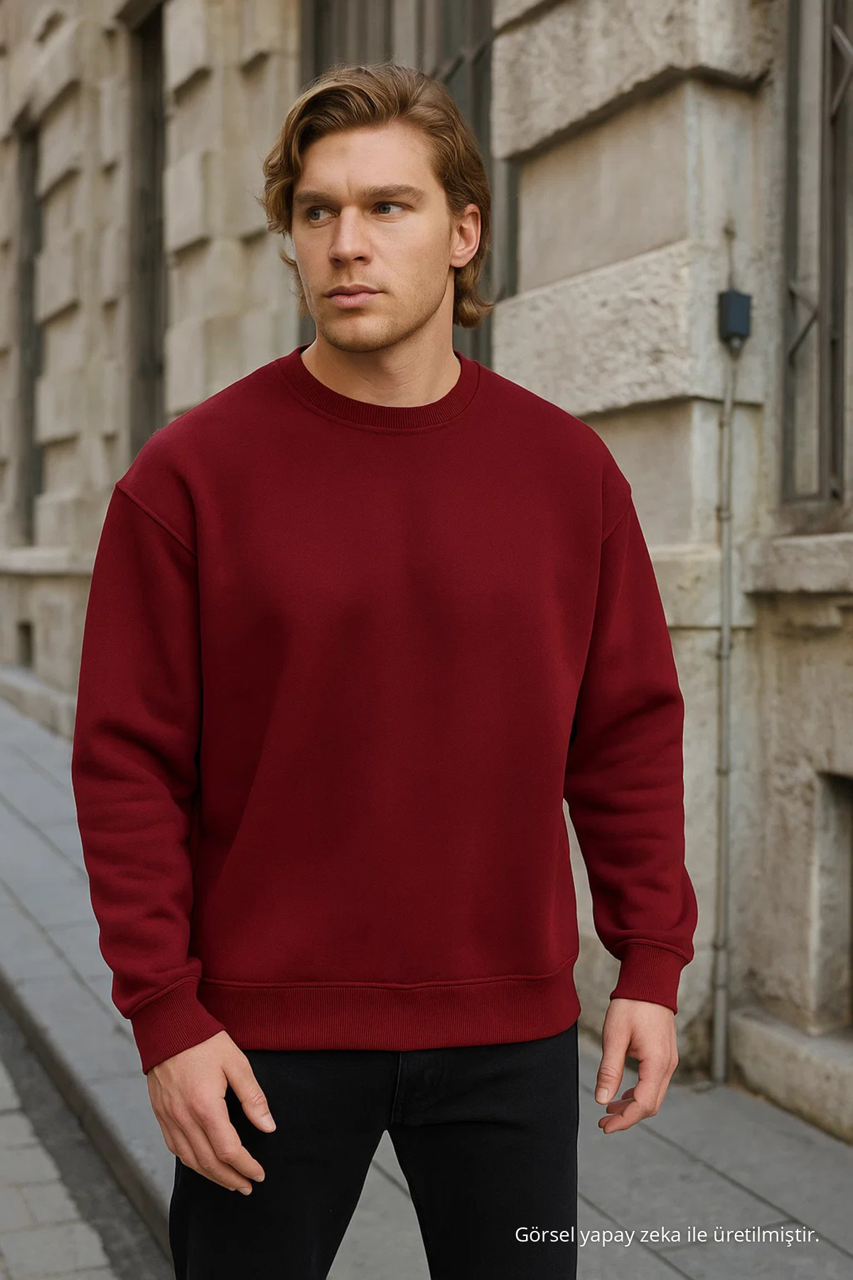 Erkek Bisiklet Yaka Bol 3 Lü Sweatshirt Krem 3