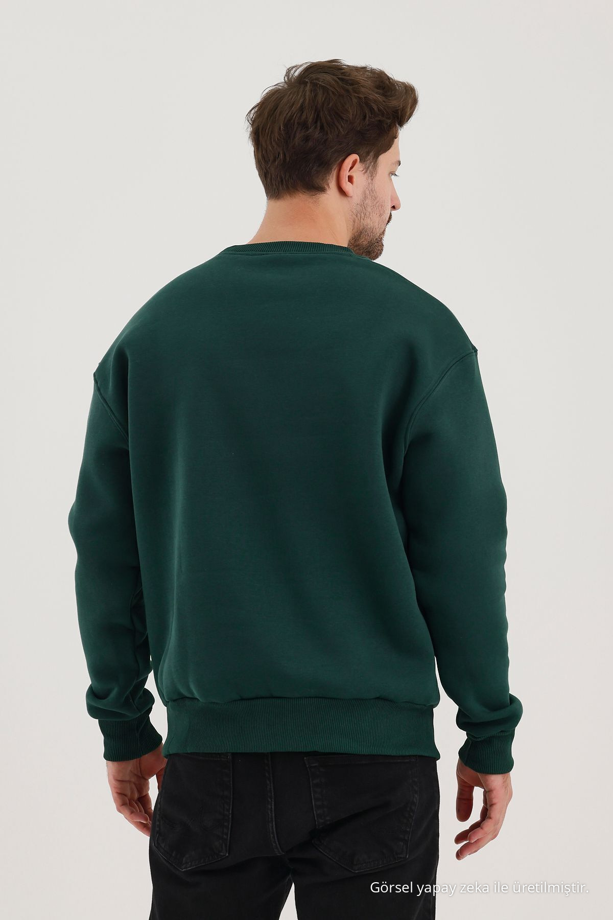 Erkek Rahat Basic Kışlık Bol 3 Lü Sweatshirt EKRU 6