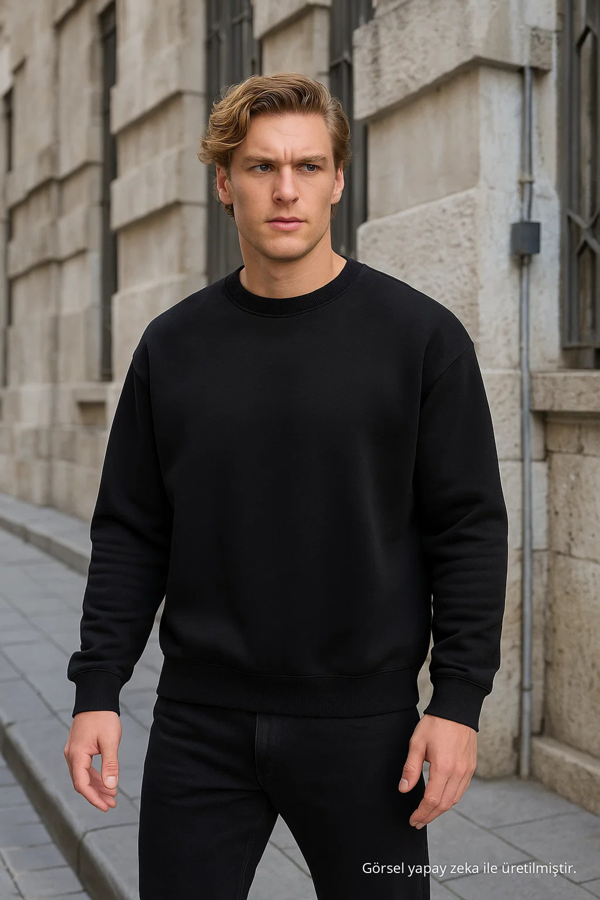 Erkek Rahat Basic Kışlık Bol 3 Lü Sweatshirt GÜL 3