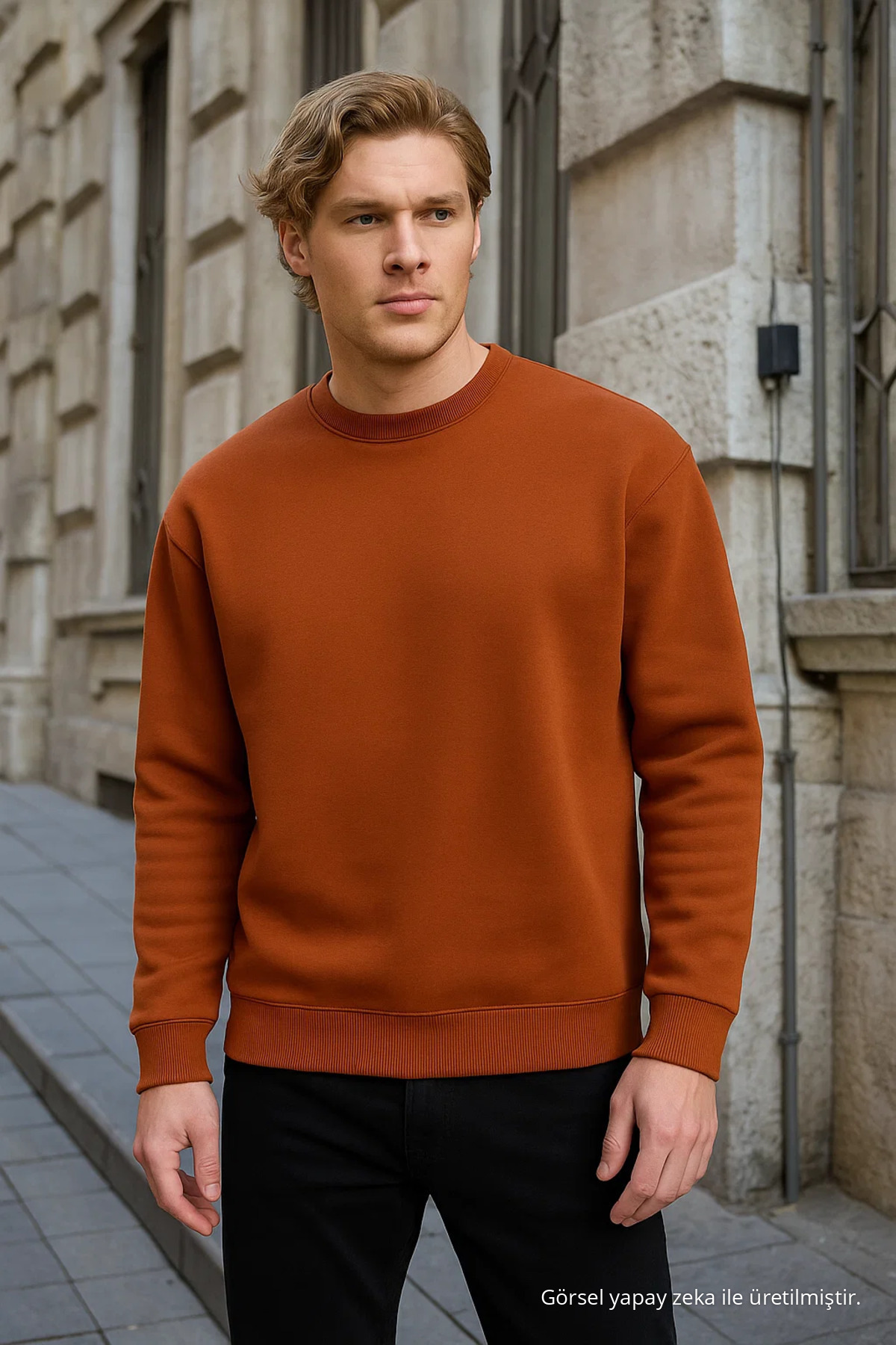 Erkek Rahat Basic Kışlık Bol 3 Lü Sweatshirt GÜL 4