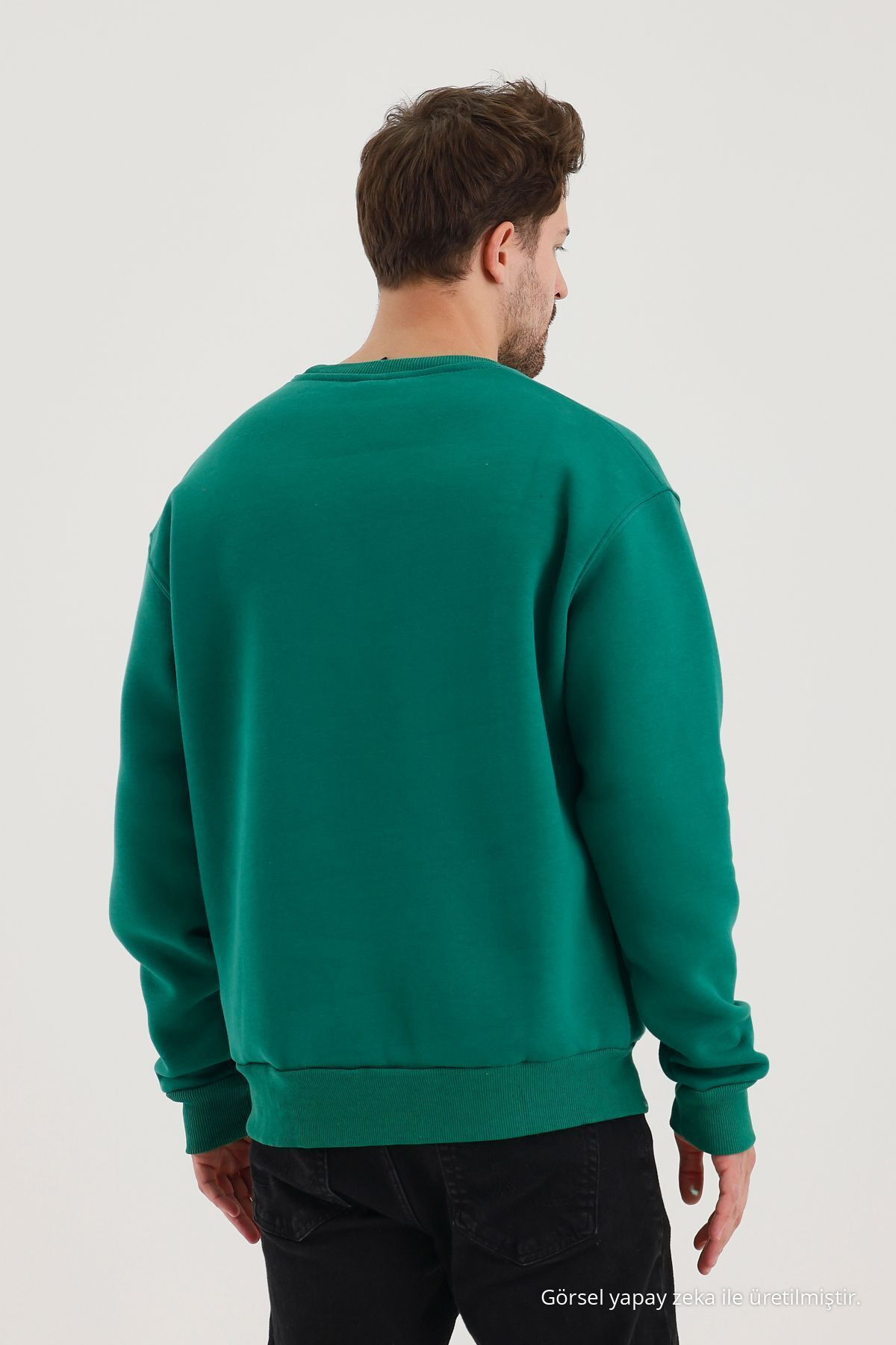 Erkek Rahat Basic Kışlık Bol 3 Lü Sweatshirt Siyah 7