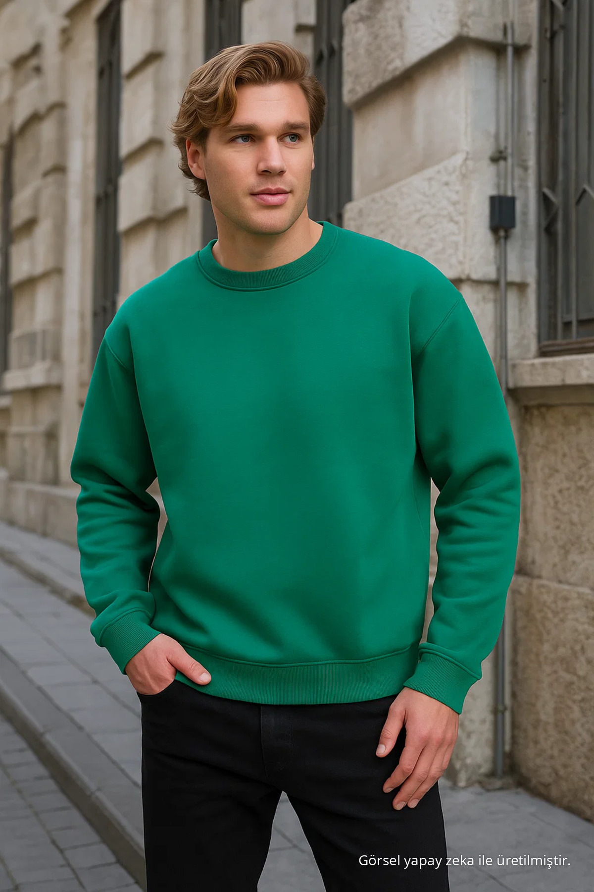 Erkek Rahat Basic Kışlık Bol 3 Lü Sweatshirt Siyah 4