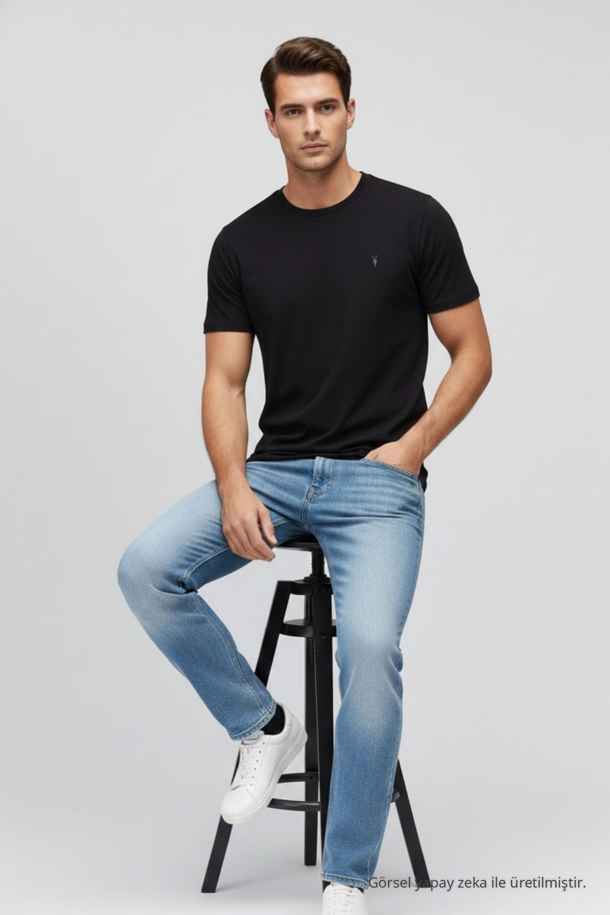 Erkek Bisiklet Yaka Slim Basic 3 Lü Tişört Beyaz 4