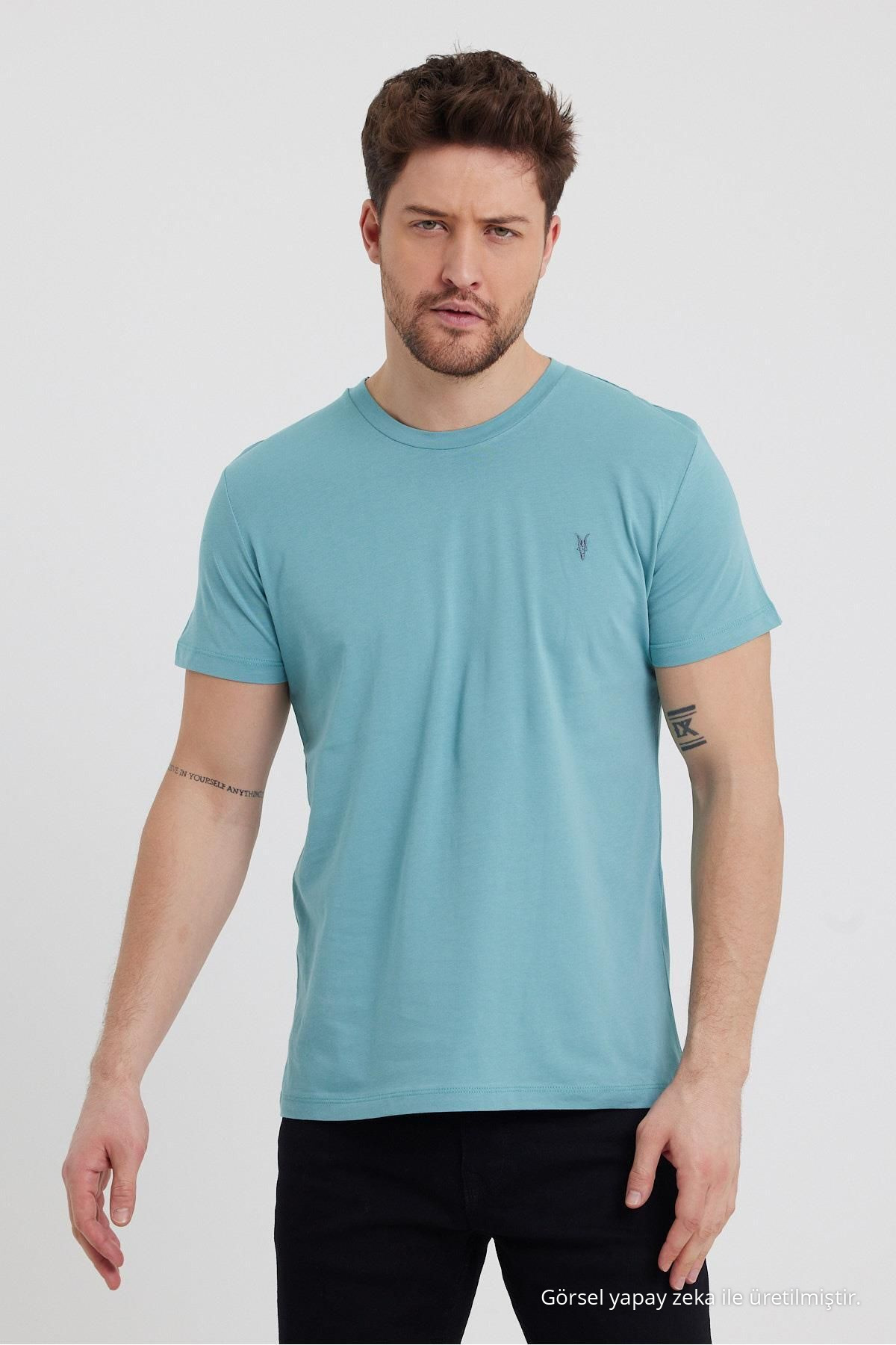 Erkek Çağla Kırmızı ÇAĞLA-KIRMIZI-LACİVERT %100 Pamuk 3 Lü T-shirt Paketi 7