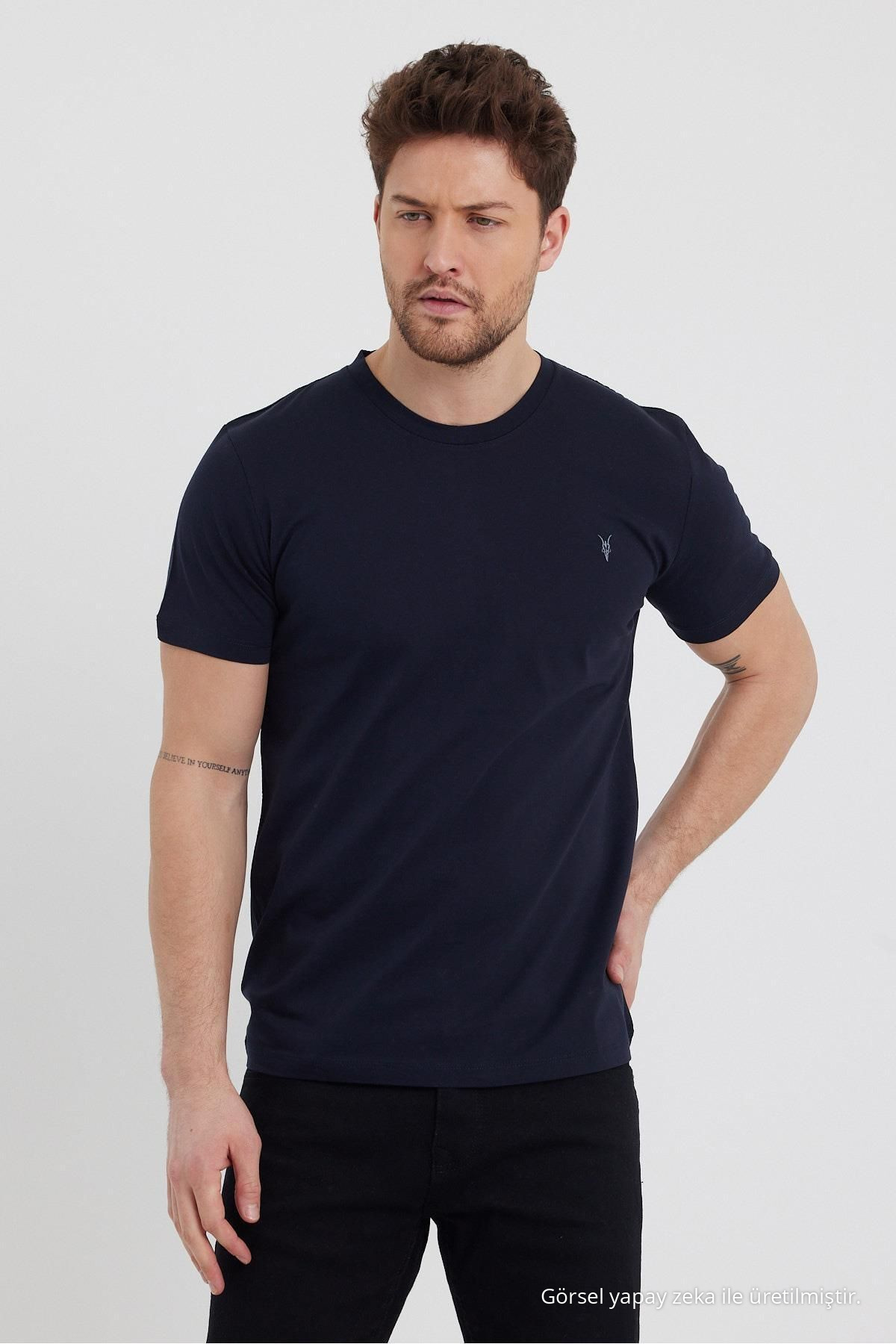 Erkek Çağla Kırmızı ÇAĞLA-KIRMIZI-LACİVERT %100 Pamuk 3 Lü T-shirt Paketi 6