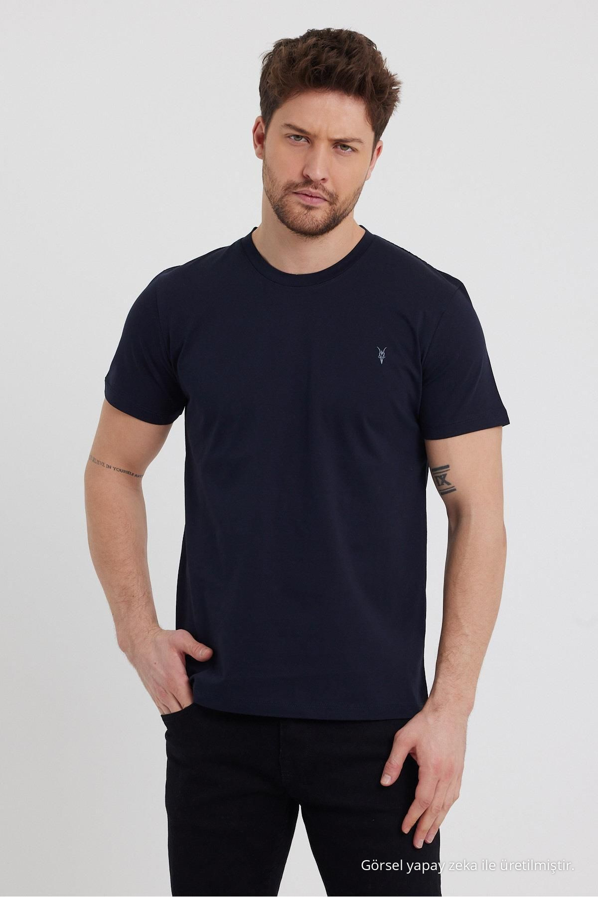Erkek Çağla Kırmızı ÇAĞLA-KIRMIZI-LACİVERT %100 Pamuk 3 Lü T-shirt Paketi 4