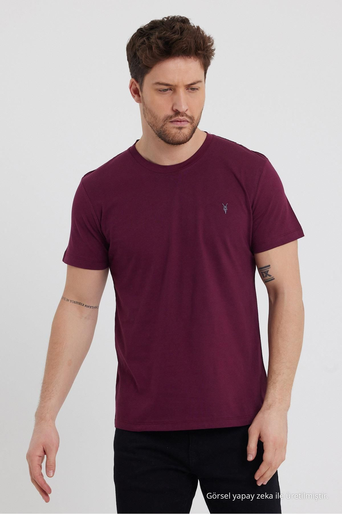 Haki Pudra HAKİ-PUDRA-BORDO 3-lü Basic Bisiklet Yaka T-shirt 7