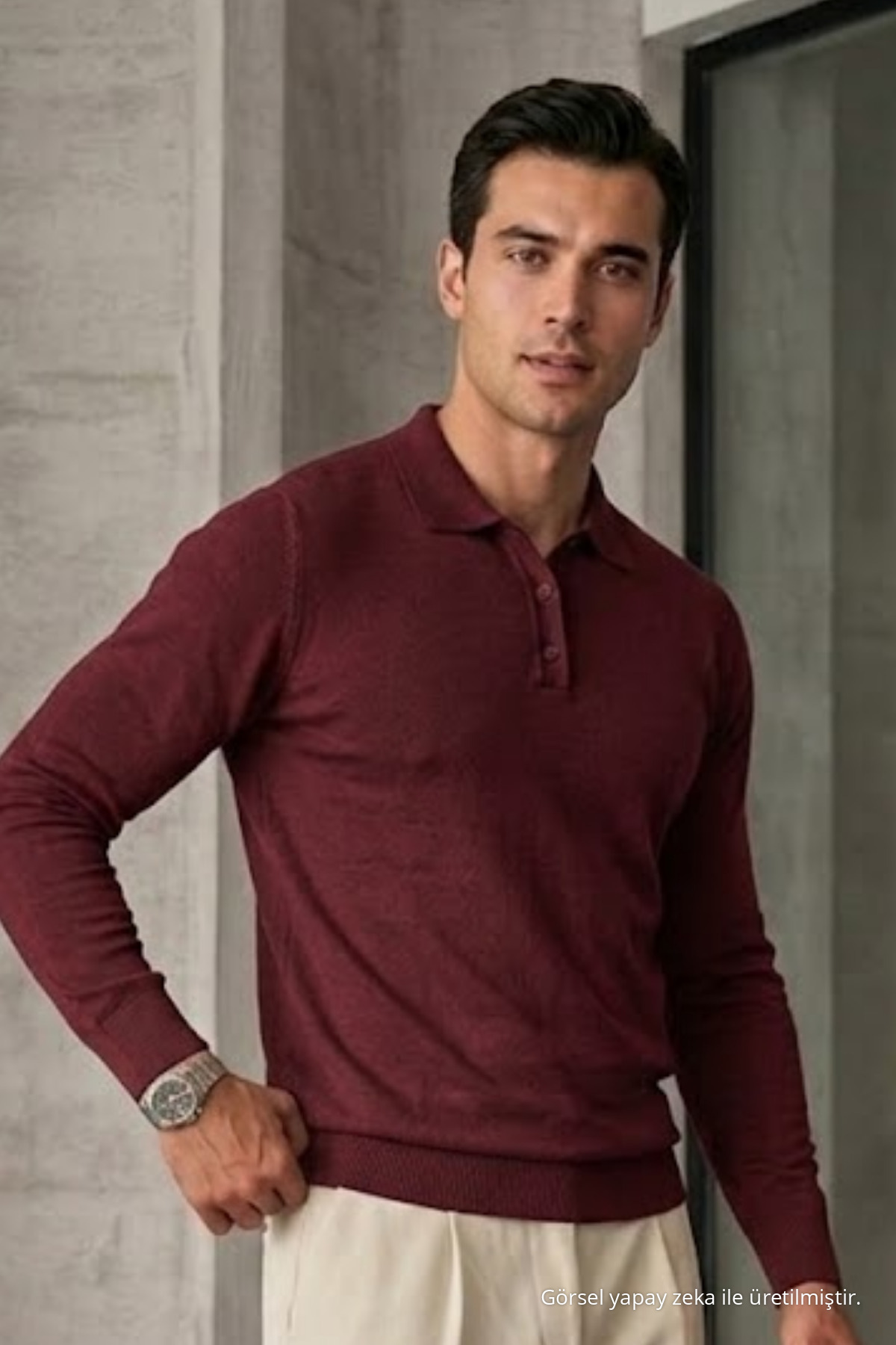 Erkek Casual Loose Reglan Bordo Kazak 3