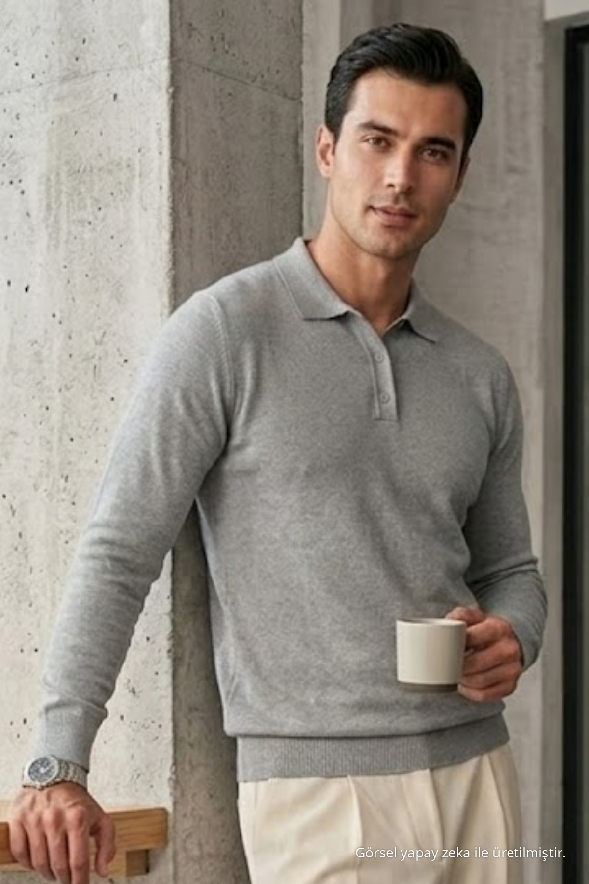 Erkek Casual Loose Reglan Gri Kazak 6