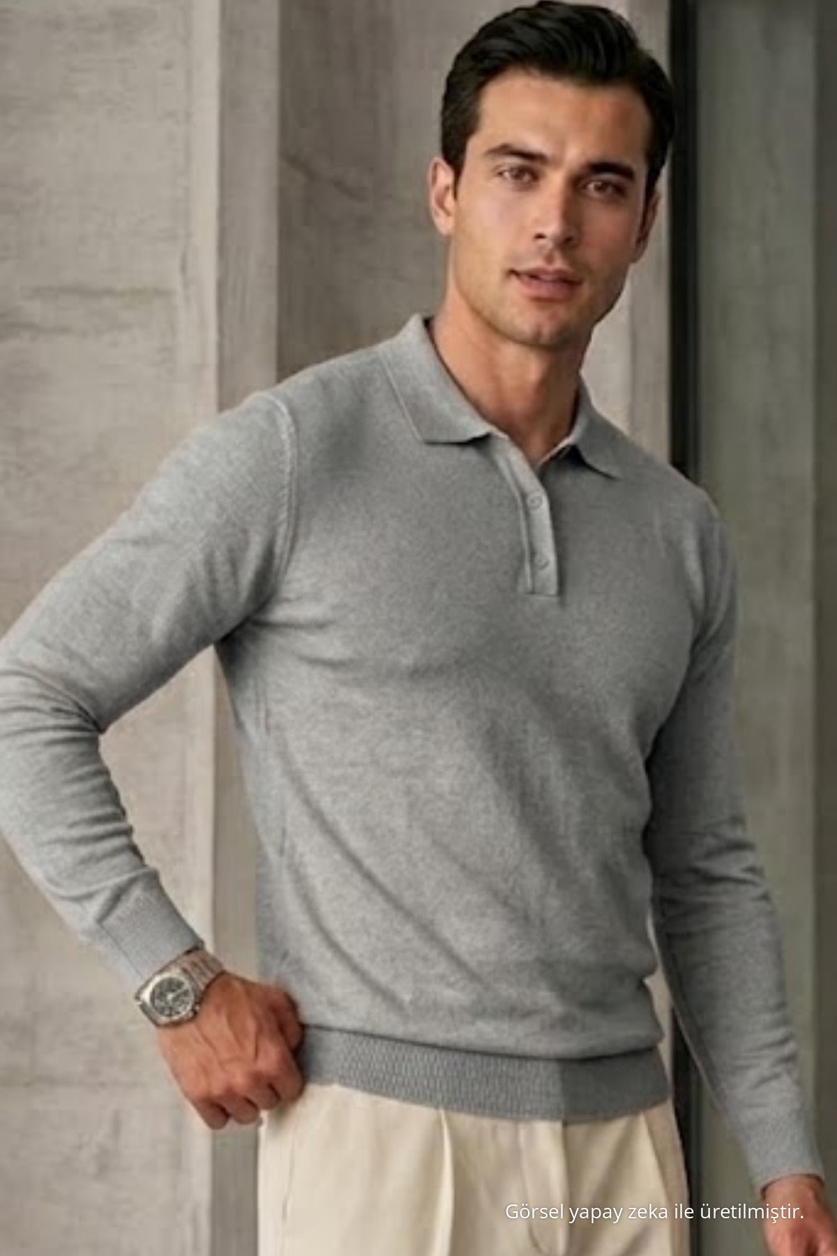Erkek Casual Loose Reglan Gri Kazak 3