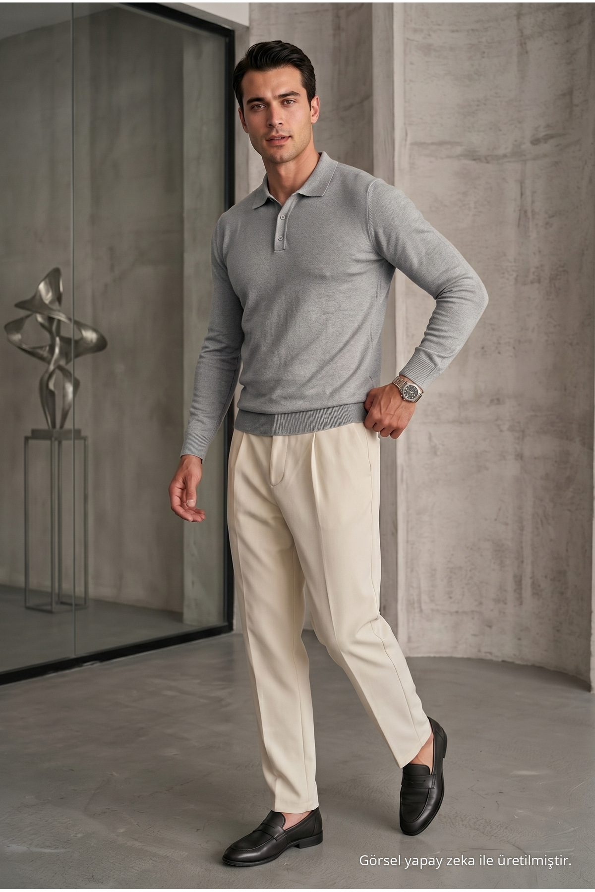 Erkek Casual Loose Reglan Gri Kazak 5