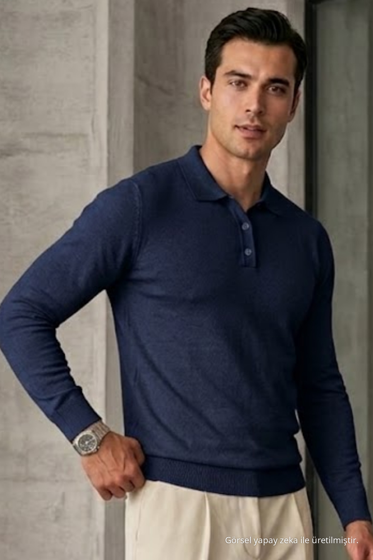 Erkek Casual Loose Reglan Lacivert Kazak 3
