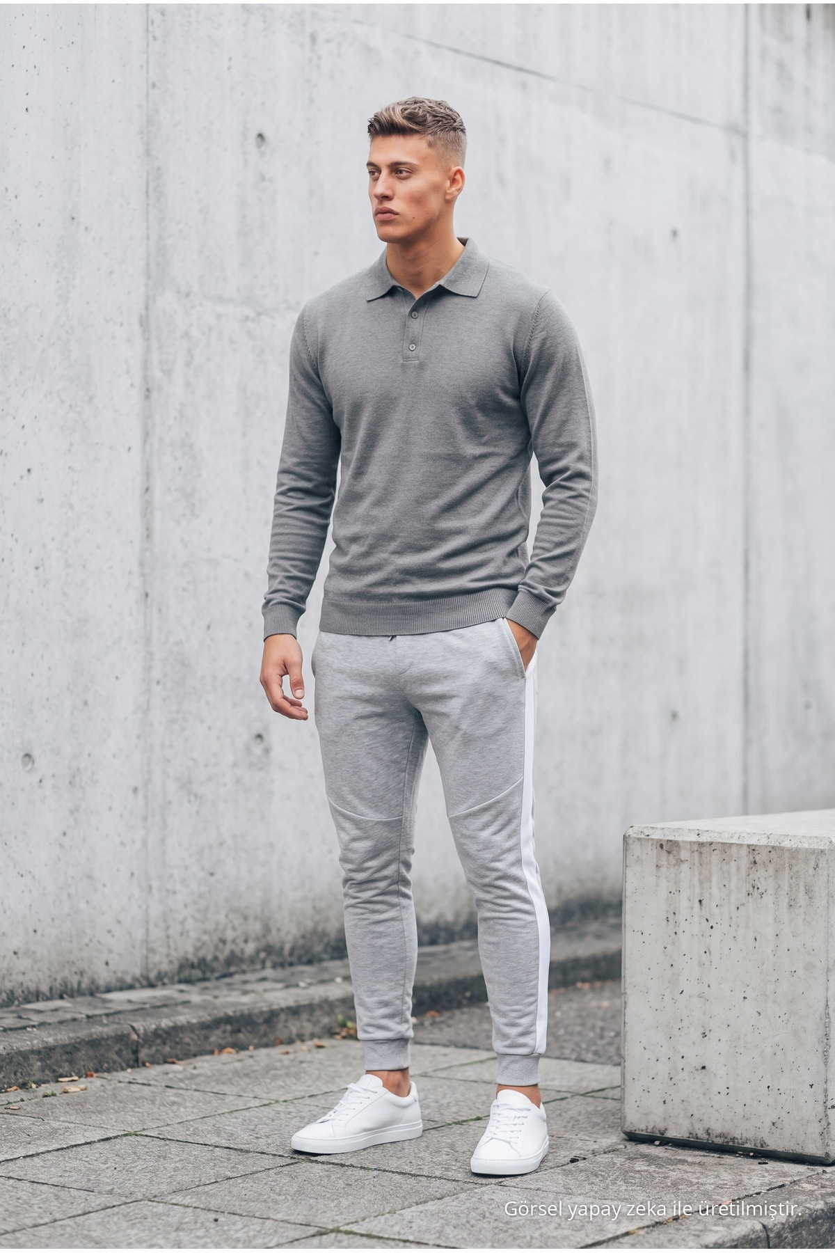 Erkek Yarım Pat Kış Triko Gri Kazak 3
