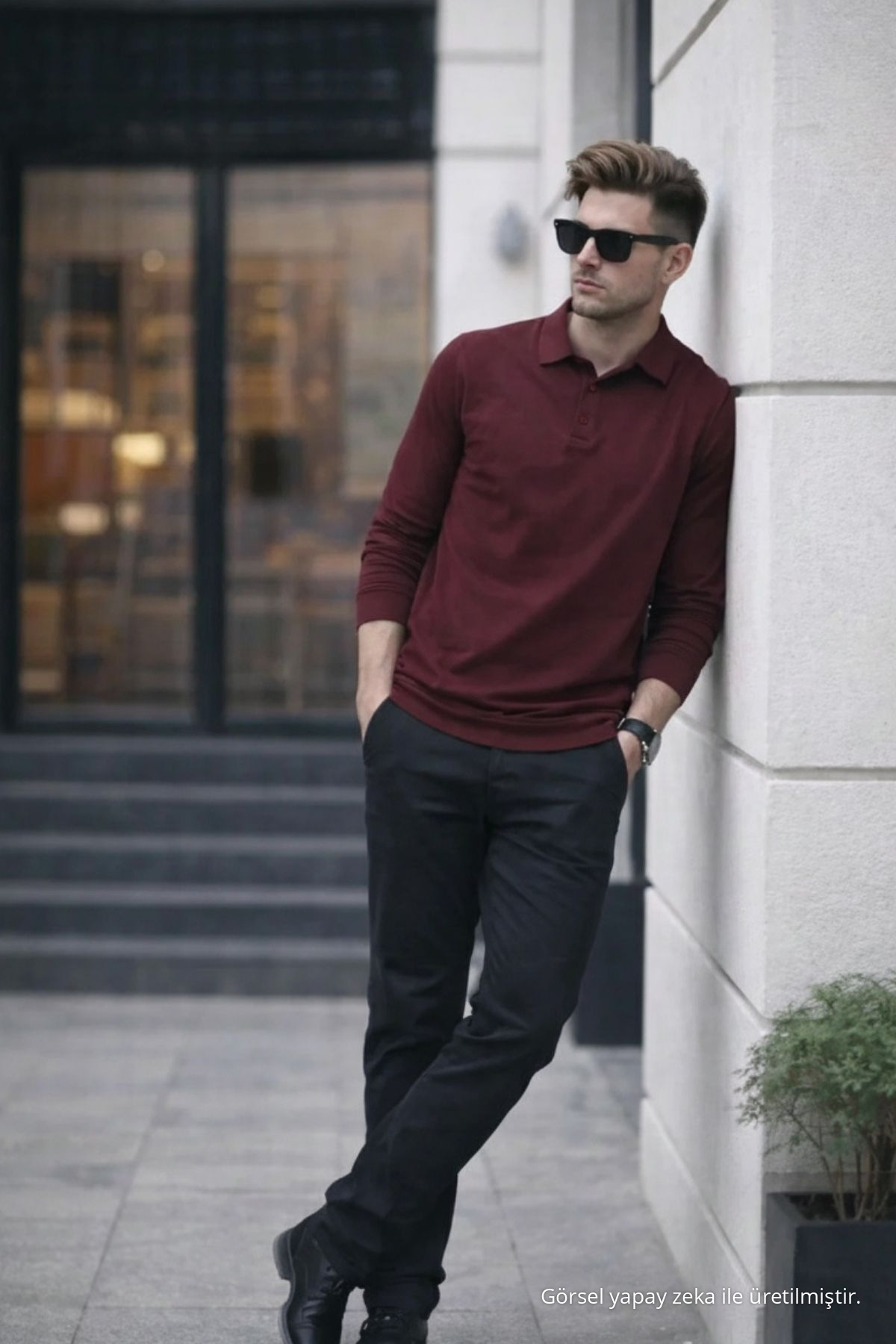 Erkek Polo Yaka Triko Bordo Bol Basic Kazak 5