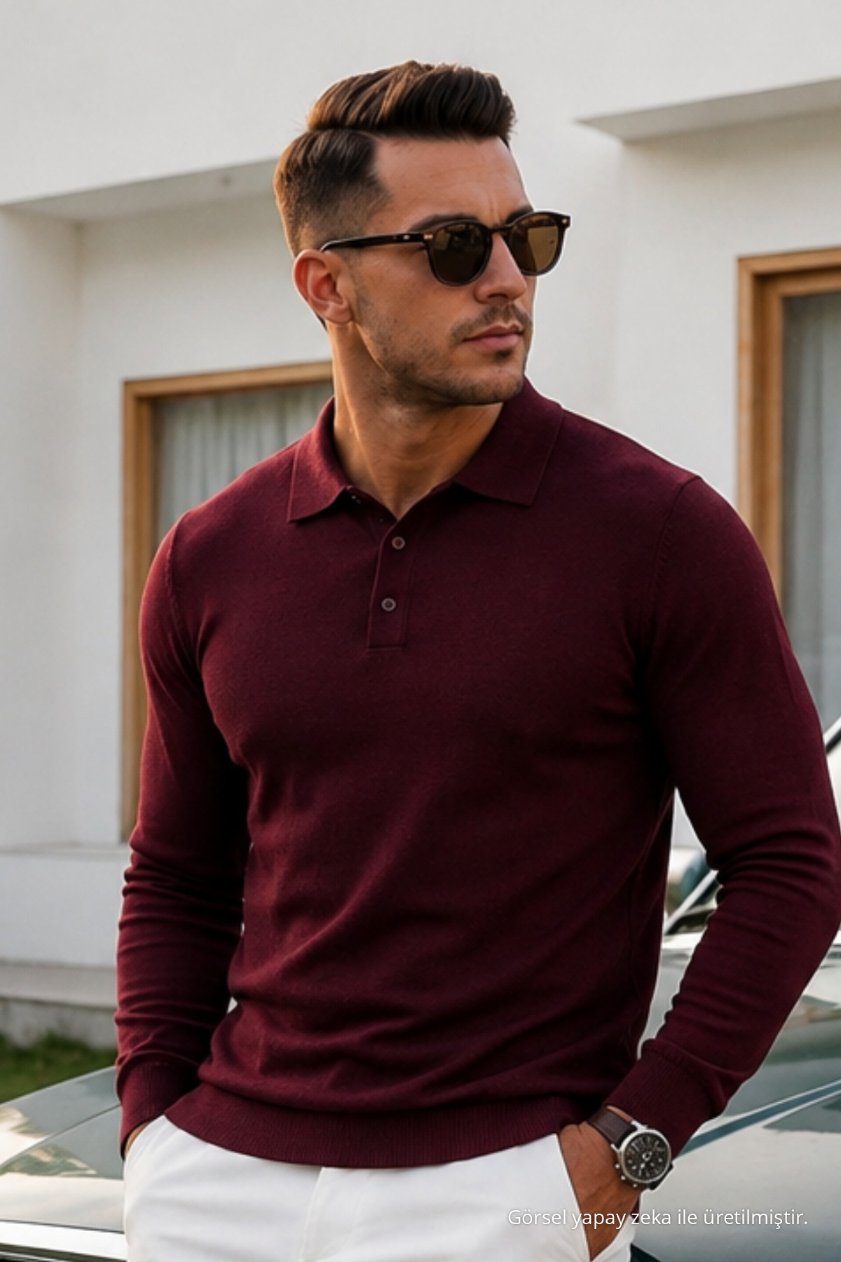 Erkek Cool Orta Kalın Triko Bordo Kazak 6