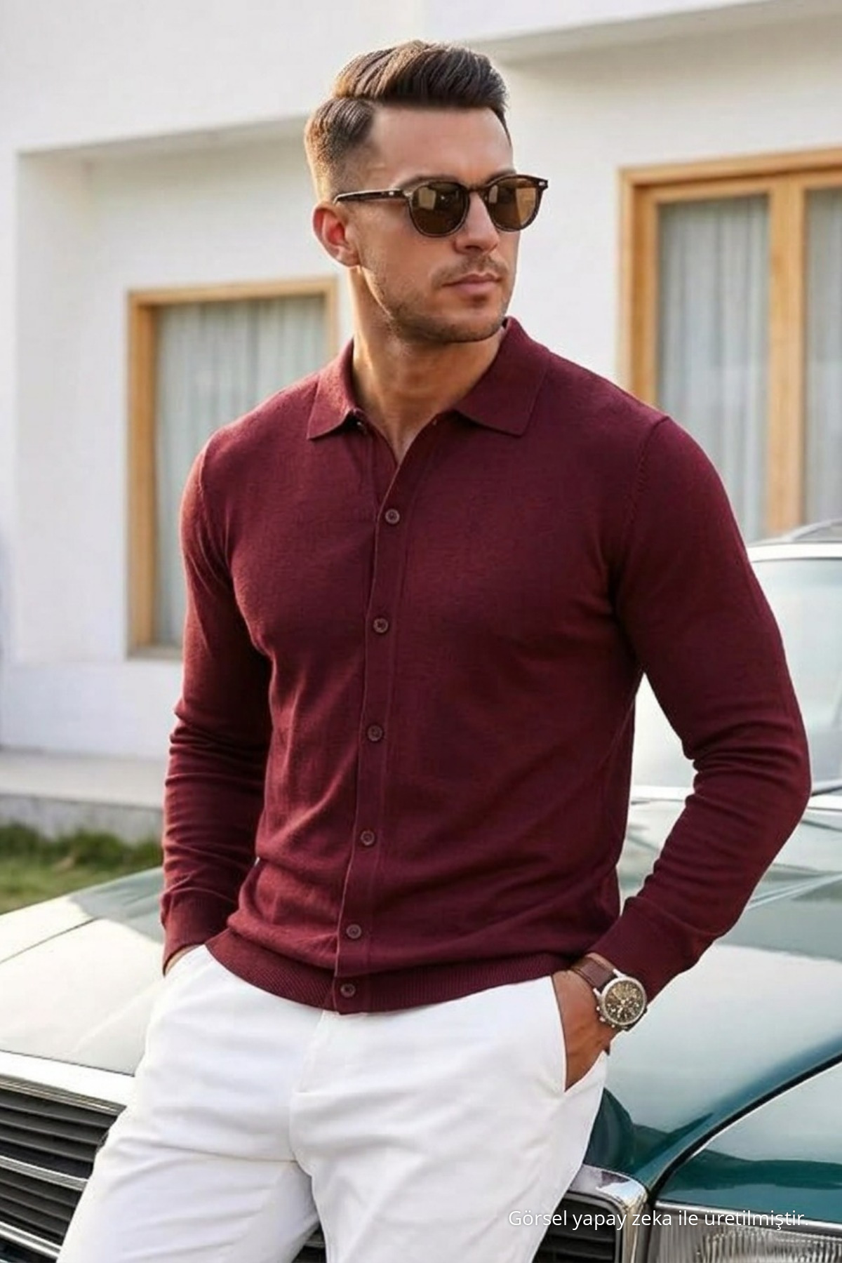 Erkek Cool Orta Kalın Triko Bordo Kazak 3